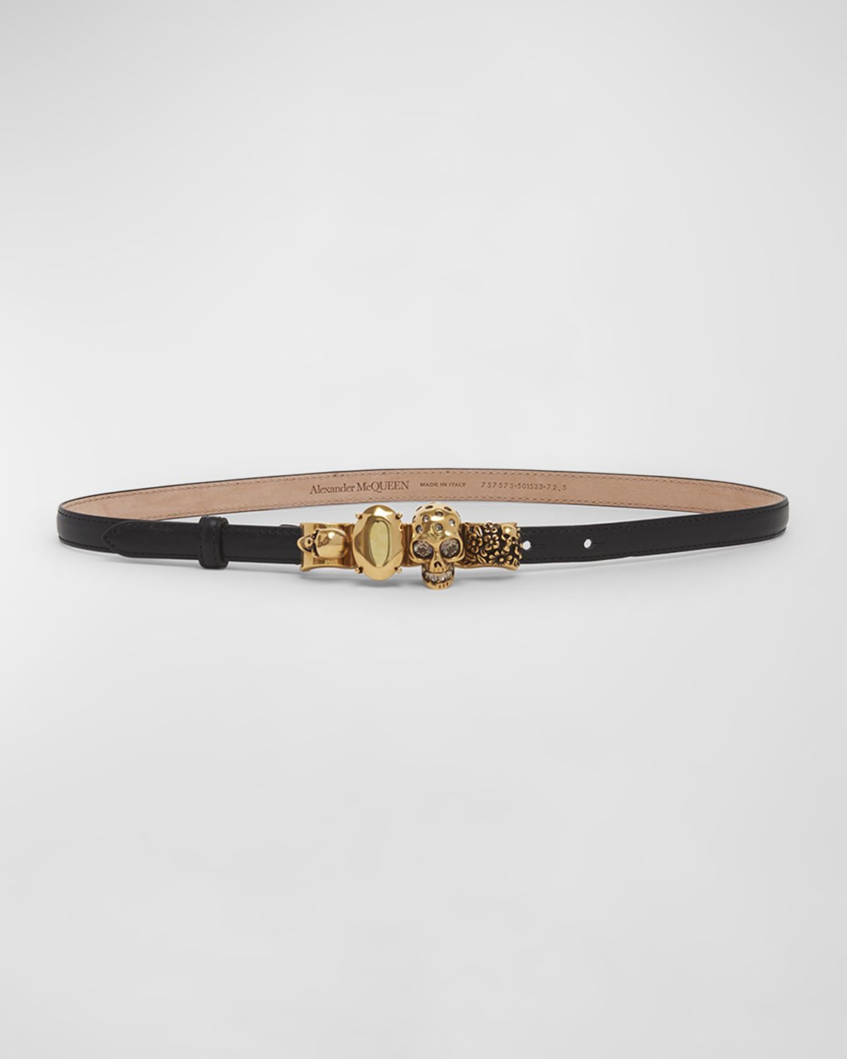 McQueen The Knuckle Black Leather Skinny Belt