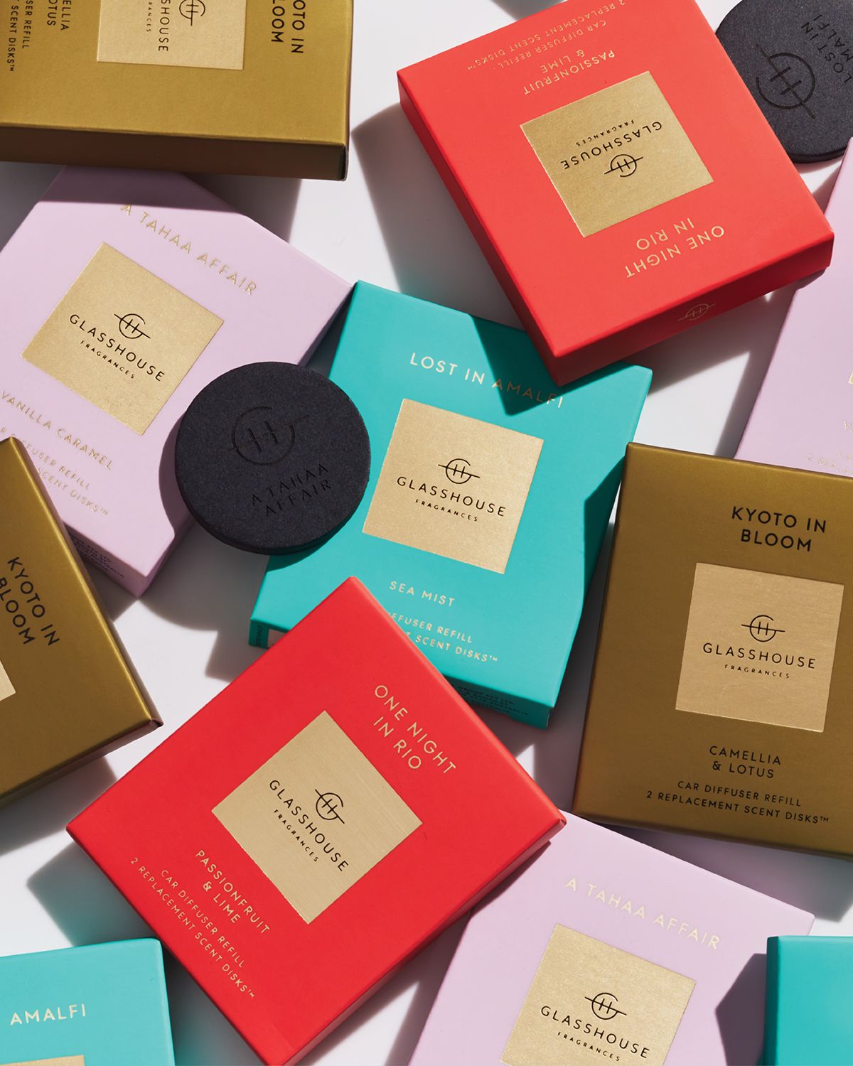 GLASSHOUSE FRAGRANCES Kyoto in Bloom Car Diffuser Replacement Scent Disks, Set of 2 - back view in Na