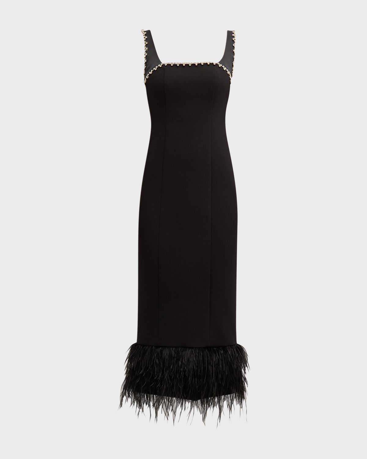 Likely Georgie Rhinestone-Trim Sleeveless Feather-Hem Midi Dress