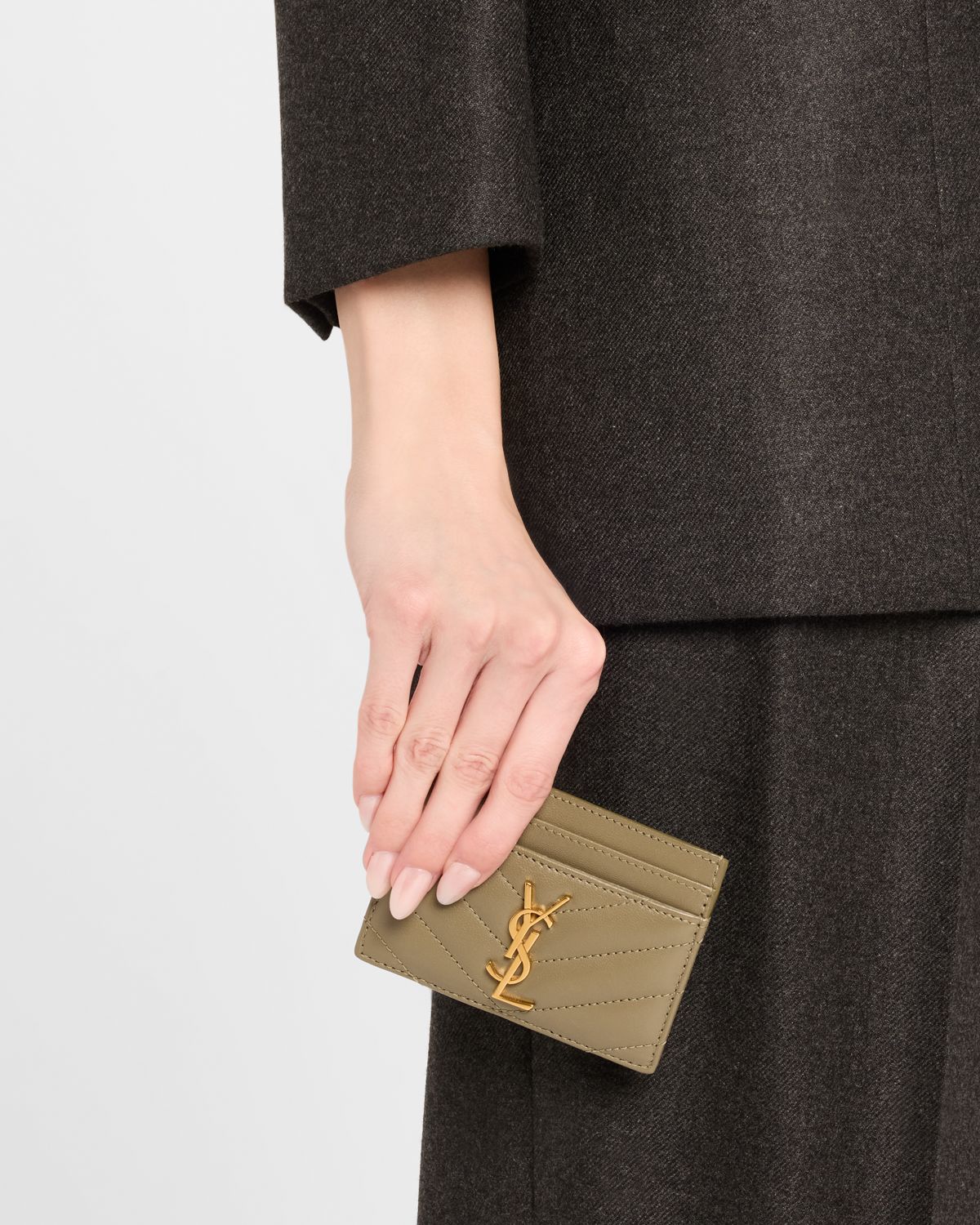 Saint Laurent Cassandre YSL Monogram Card Case in Quilted Smooth Leather