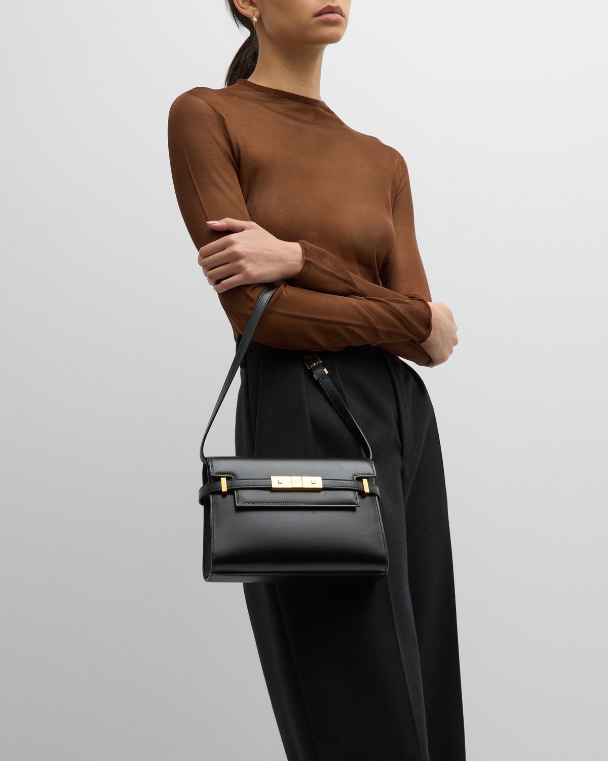 Saint Laurent Manhattan Small Shoulder Bag in Smooth Leather