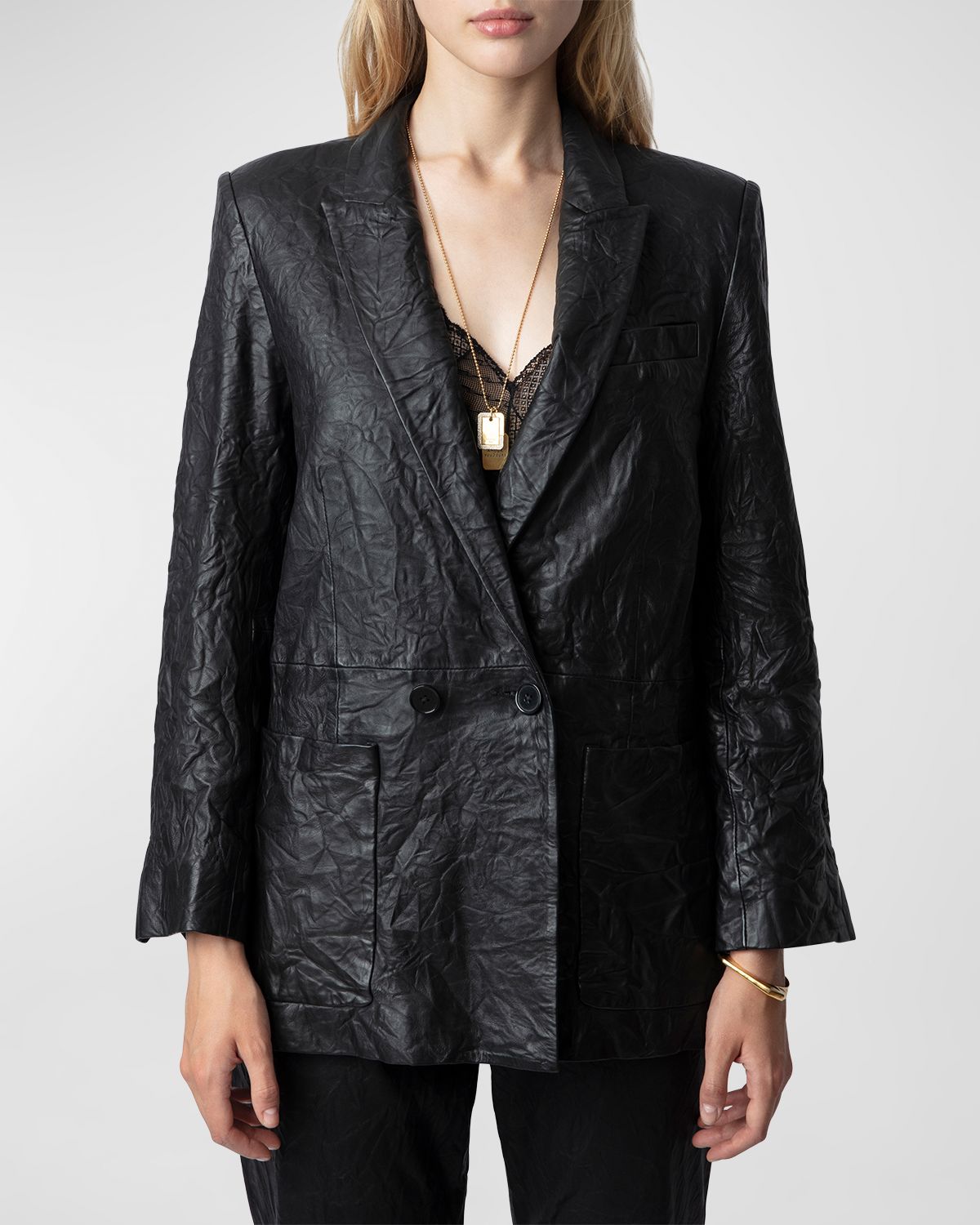 Zadig & Voltaire Visko Crinkled Leather Blazer