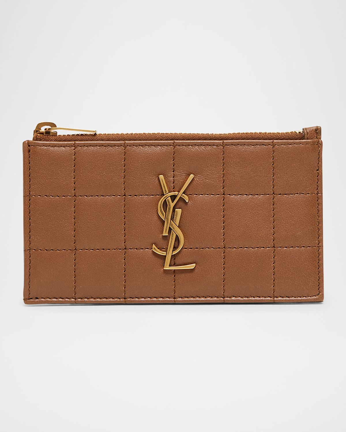 Saint Laurent Cassandre YSL Ziptop Card Case in Quilted Smooth Leather