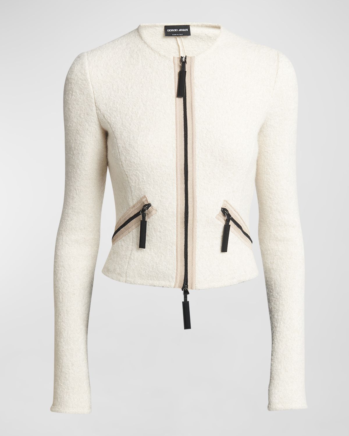 Giorgio Armani Contrast Grosgrain Zip-Front Cashmere Silk Jacket | Thumbnail 7