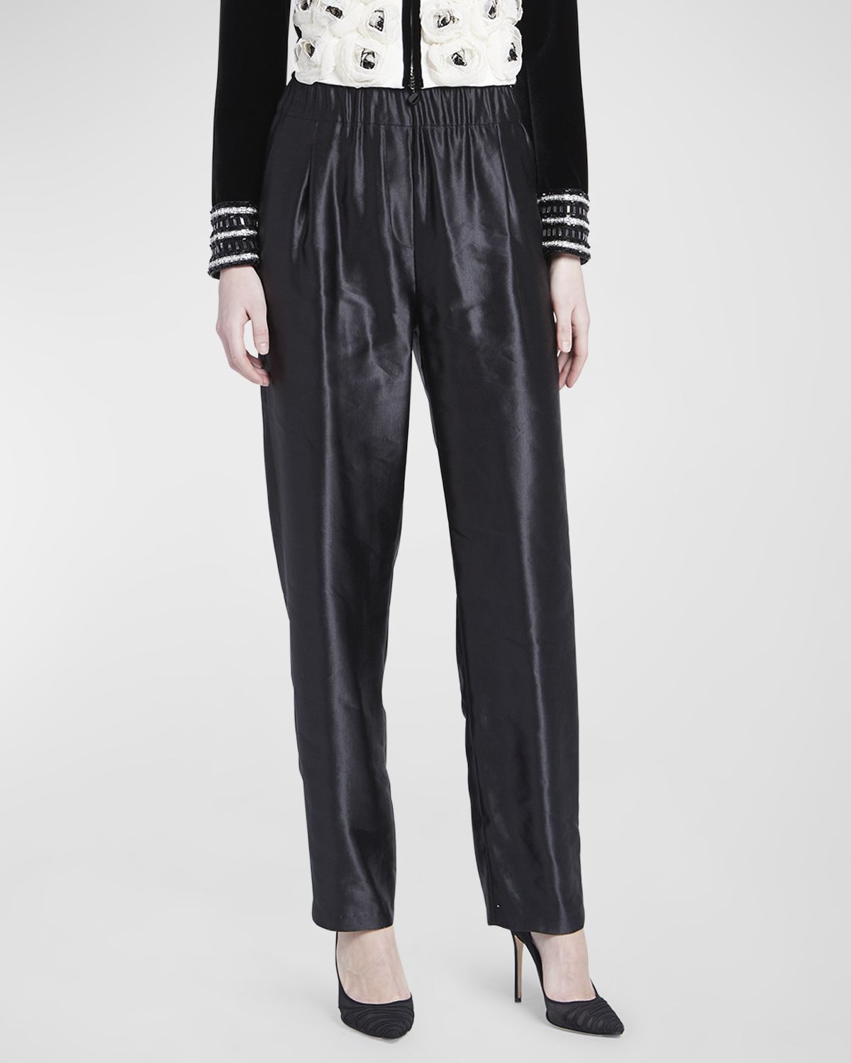Giorgio Armani Metallic Linen-Silk Straight-Leg Pull-On Trousers