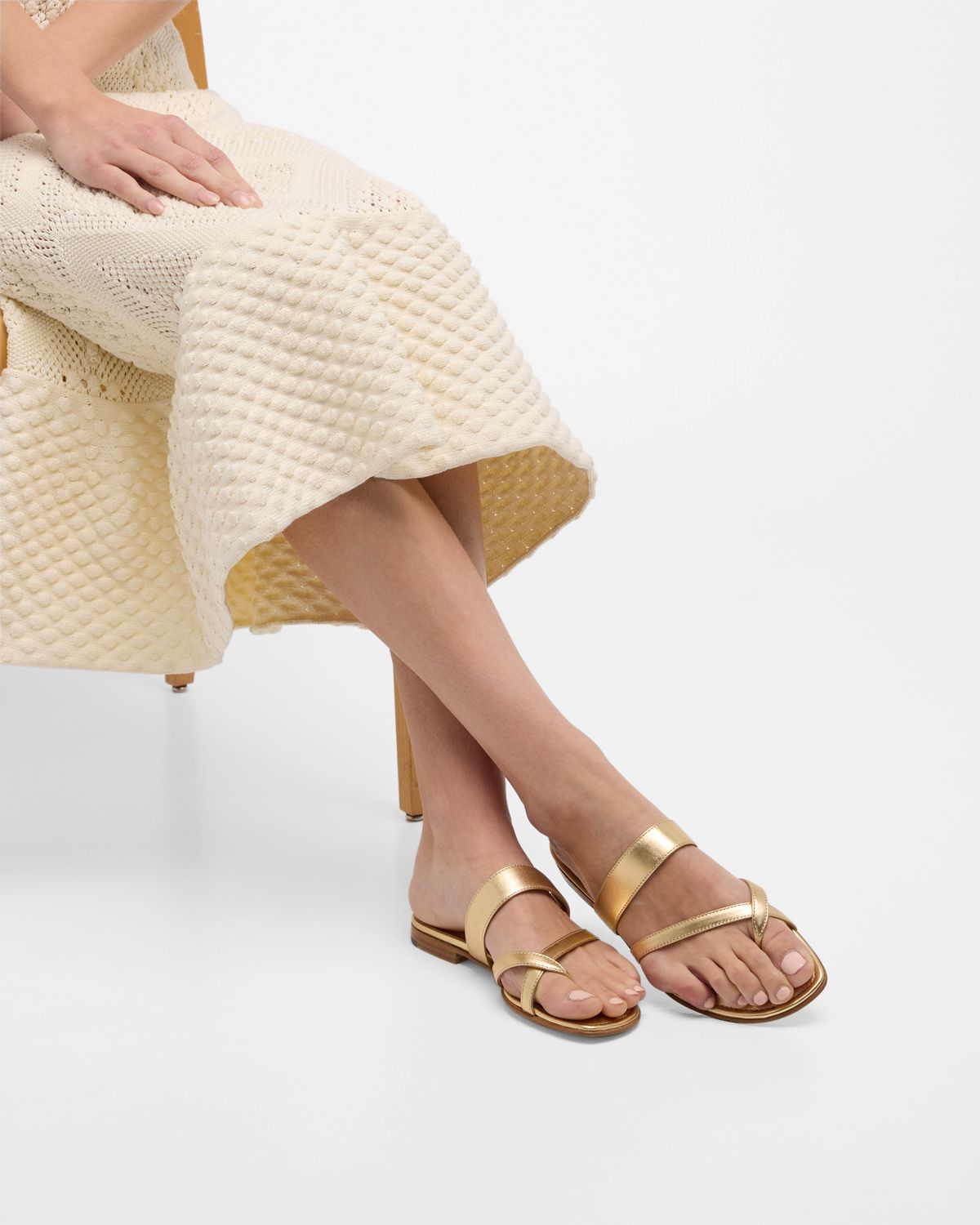 Manolo Blahnik Susa Metallic Crisscross Flat Sandals