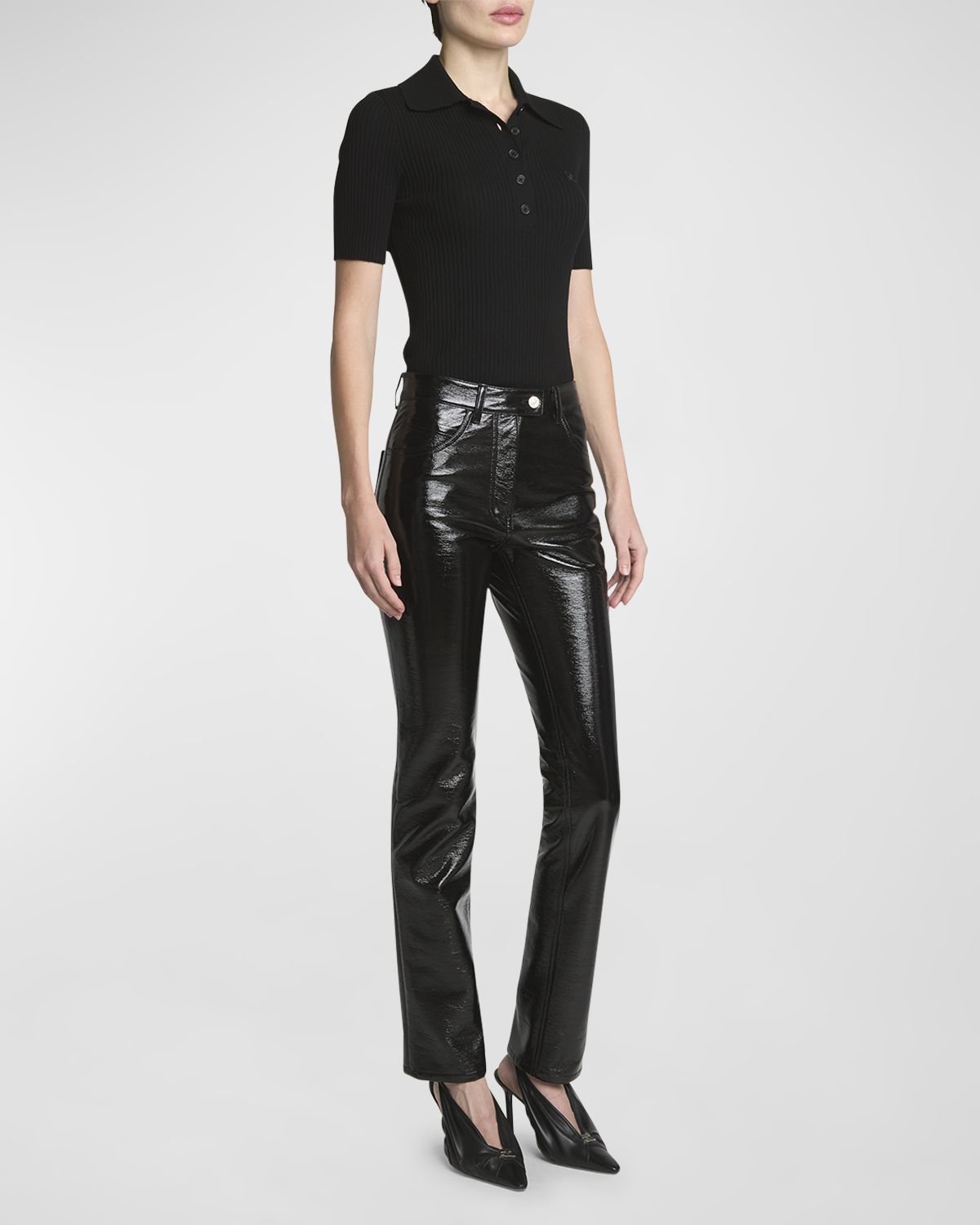 Courreges Reedition 5-Pocket Vinyl Straight-Leg Ankle Pants