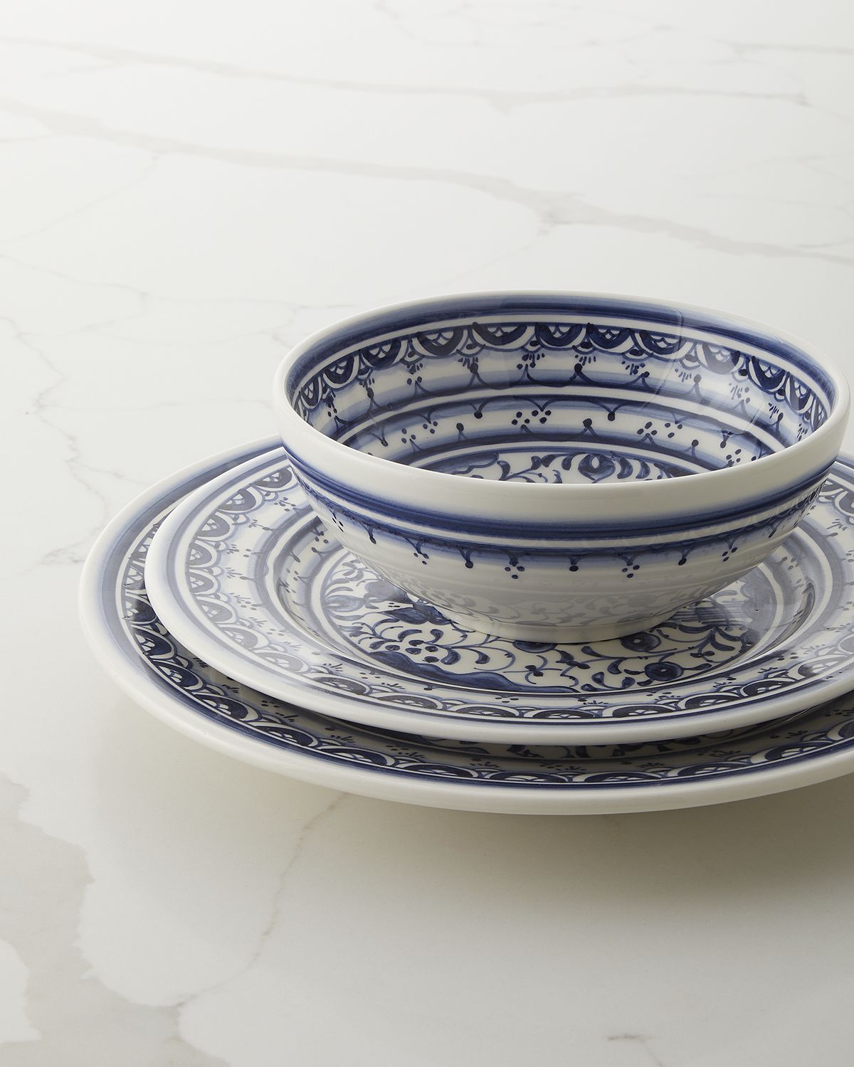 Neiman Marcus Pavoes Blue & White 12-Piece Dinnerware Set