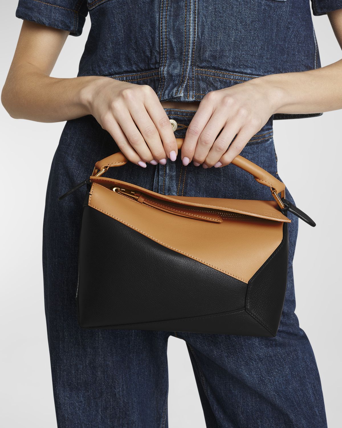 Loewe Puzzle Edge Small Top-Handle Bag in Bicolor Leather