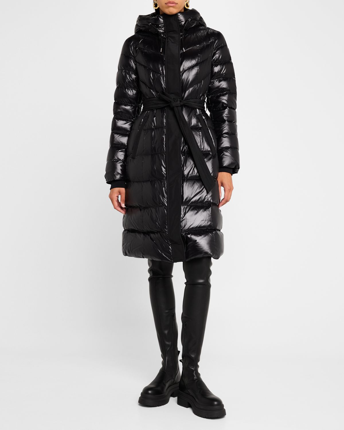 Mackage Coralia Lustrous Light Down Coat with Sash Belt