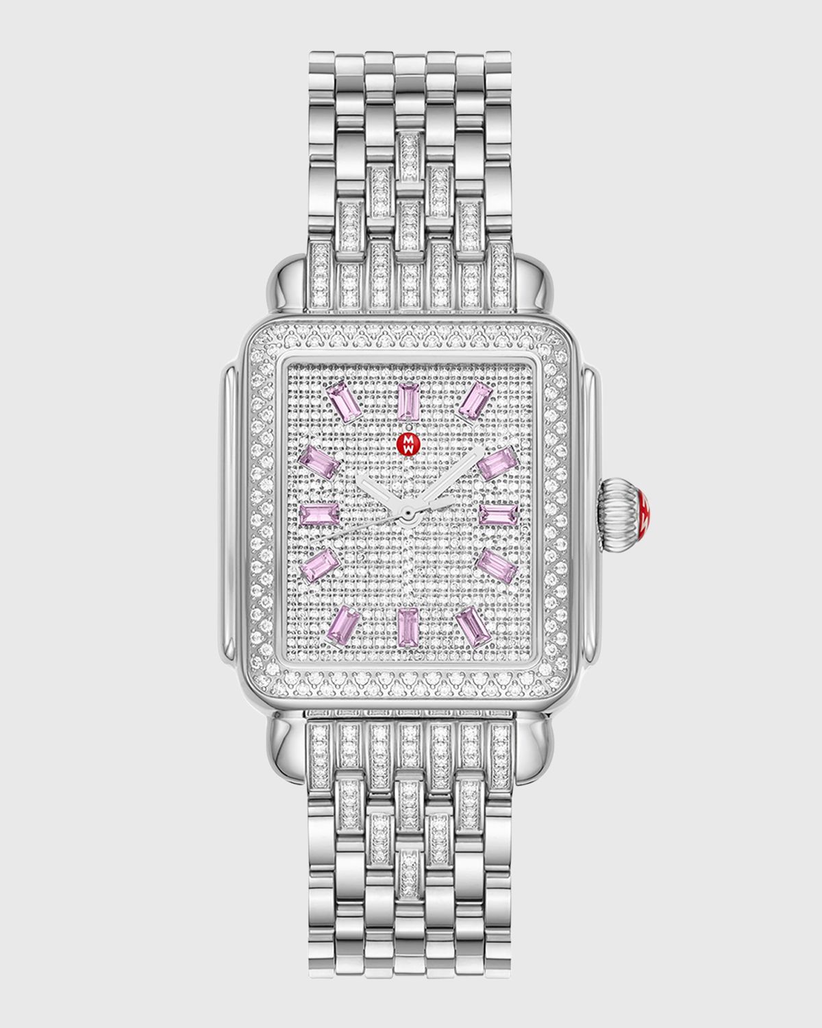 MICHELE Limited Edition Deco Stainless Steel Pink Sapphire and Pave Diamond Watch