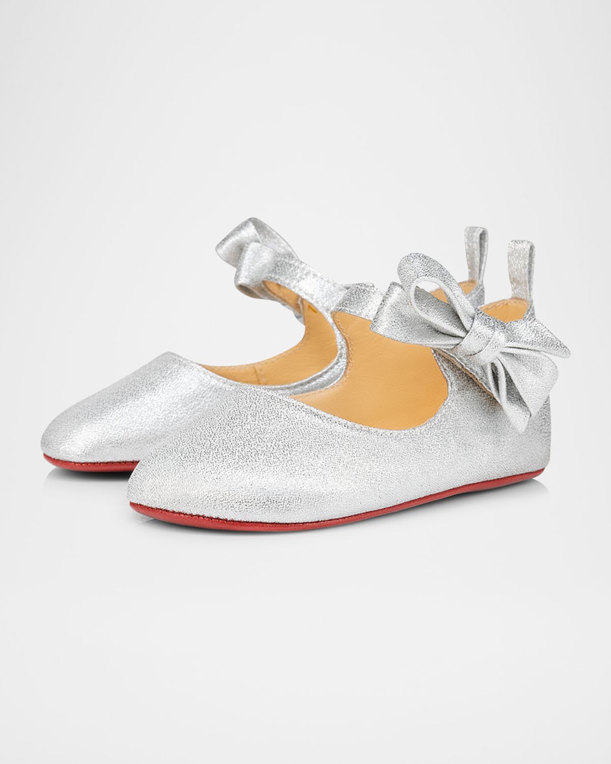 Christian Louboutin Girl 's Lou Babe Shimmer Bow Ballerina Shoes, Baby