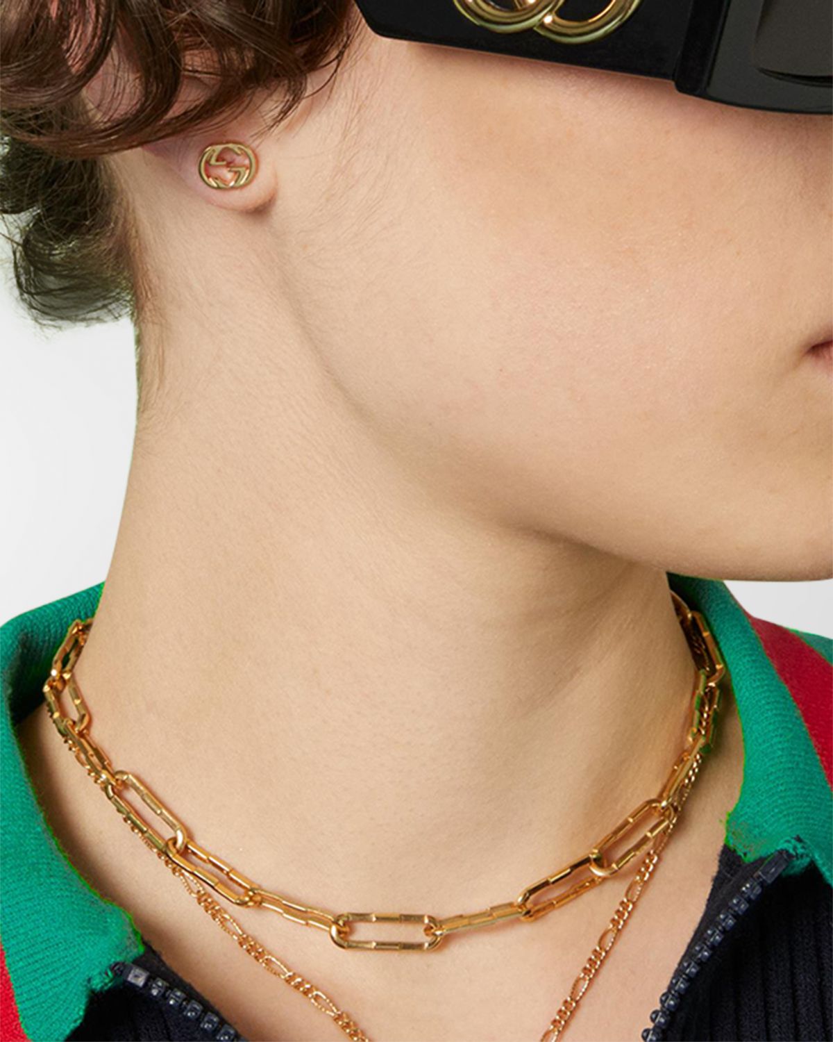 Gucci 18K Yellow Gold Interlocking G Stud Earrings