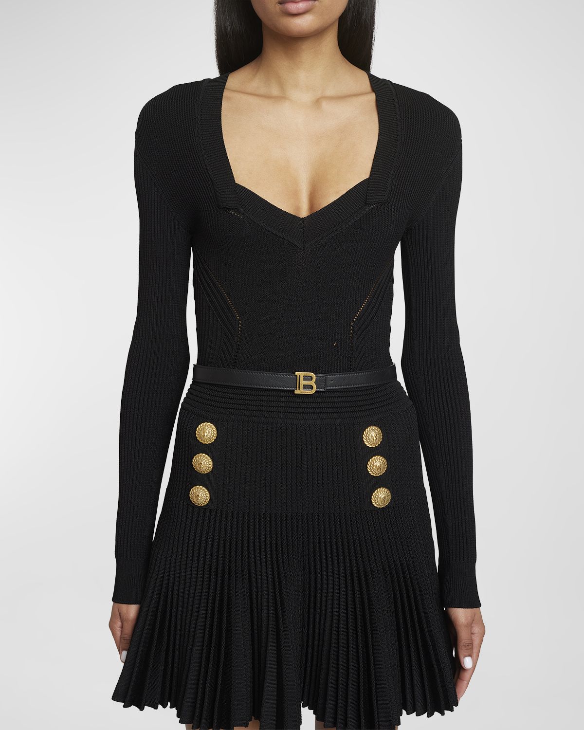 Balmain B-Monogram Leather Skinny Belt