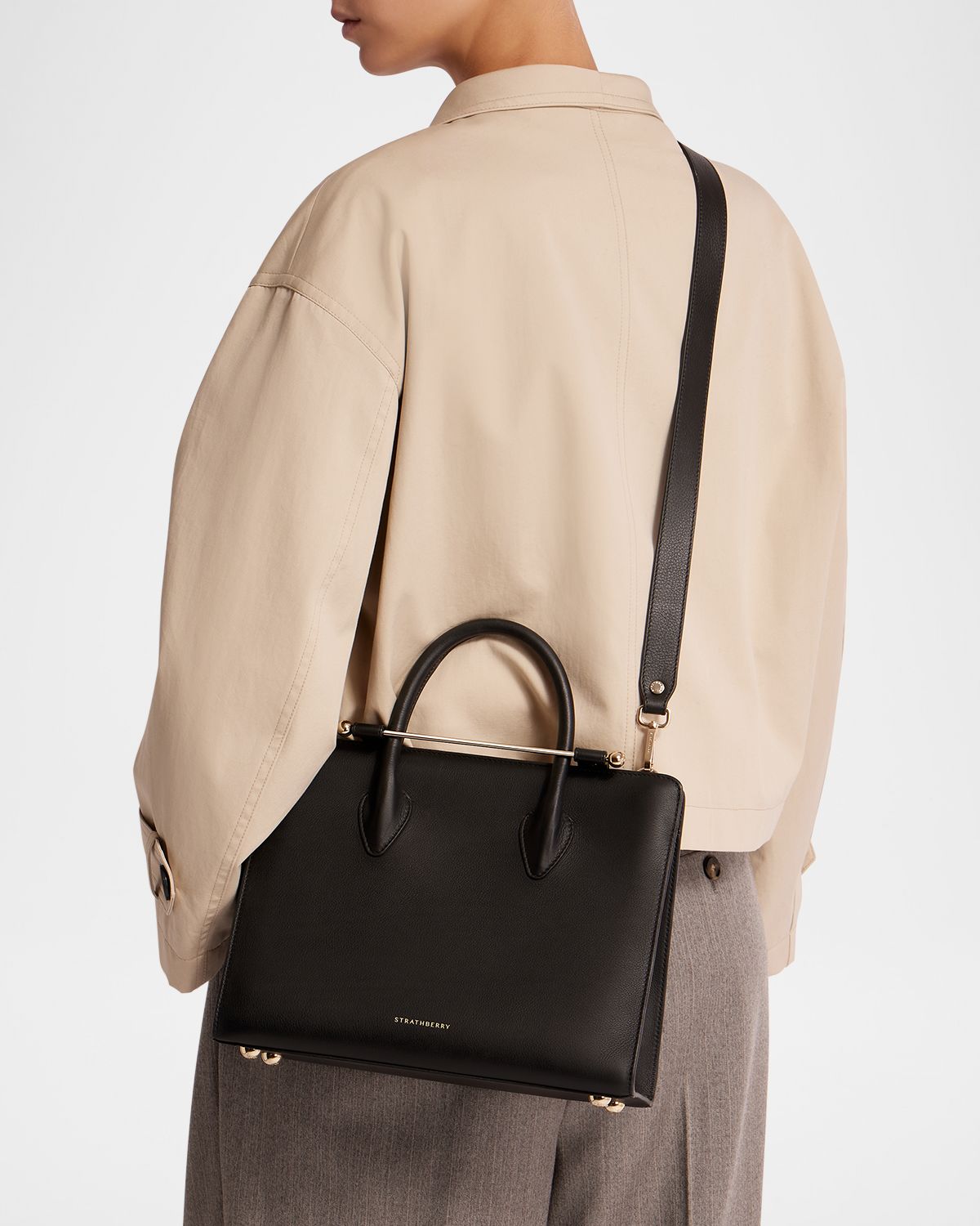 STRATHBERRY Midi Metal Leather Tote Bag