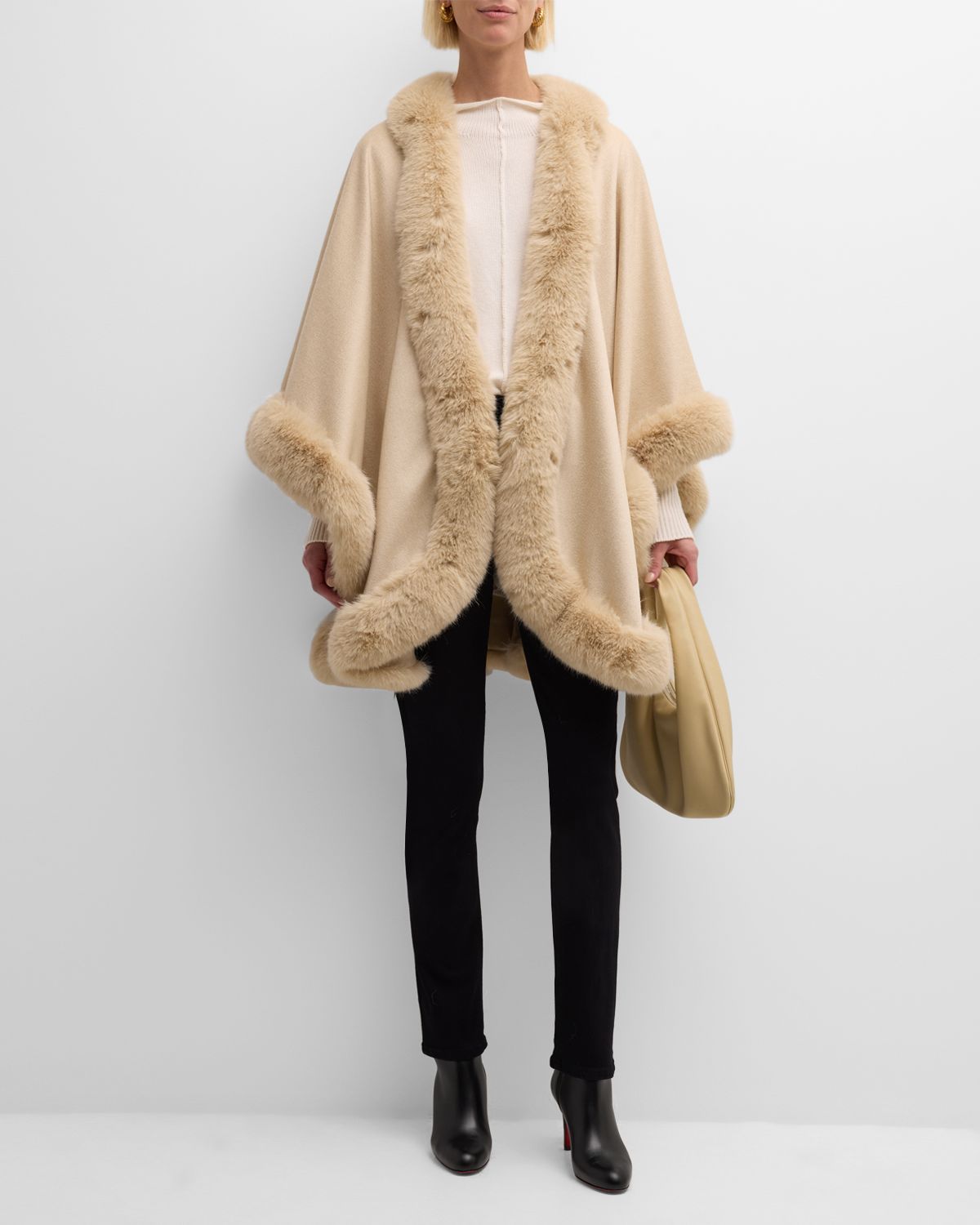 Sofia Cashmere Cashmere Cape With Faux Fur Trim