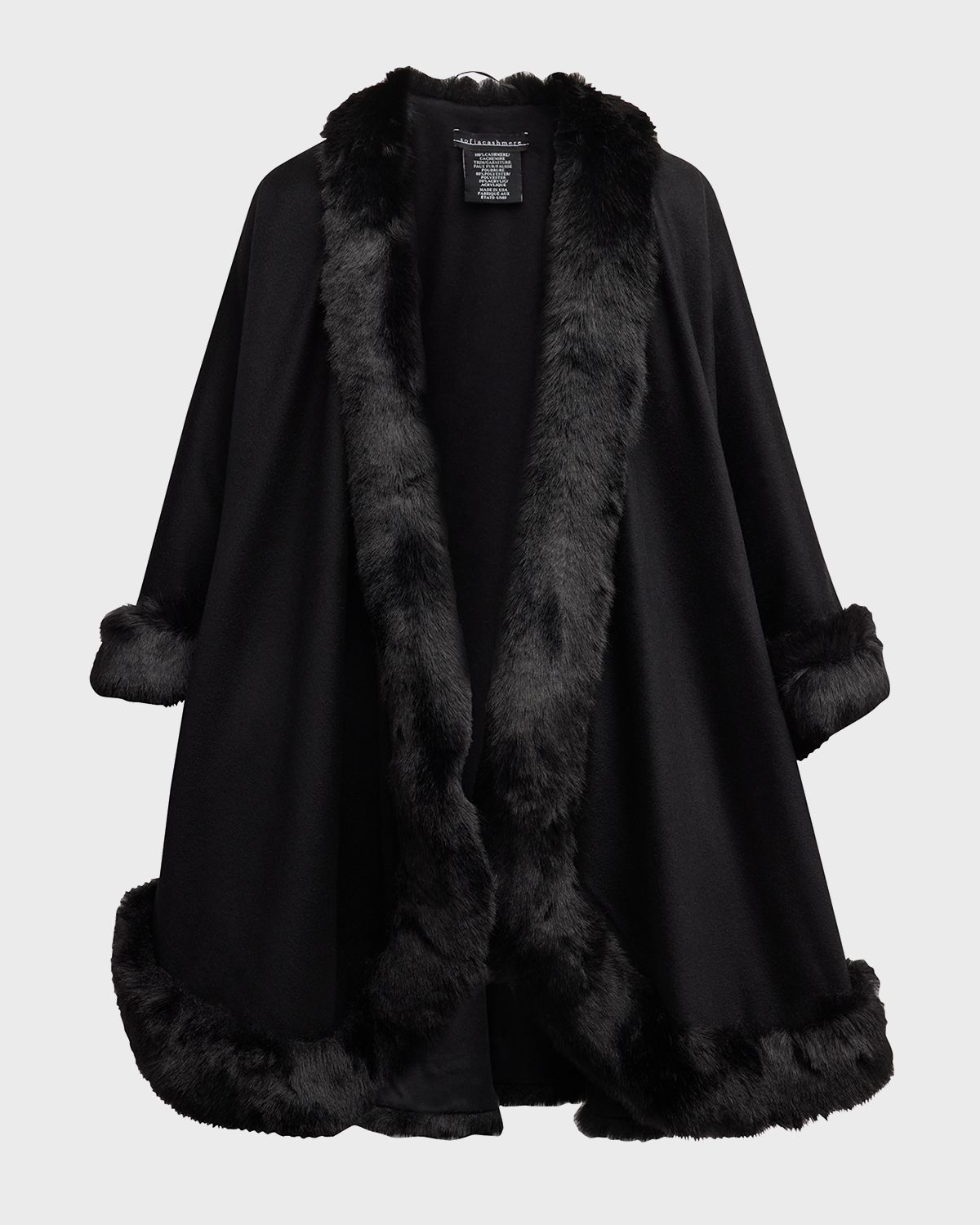 Sofia Cashmere Faux Fur Trim Cashmere Cape