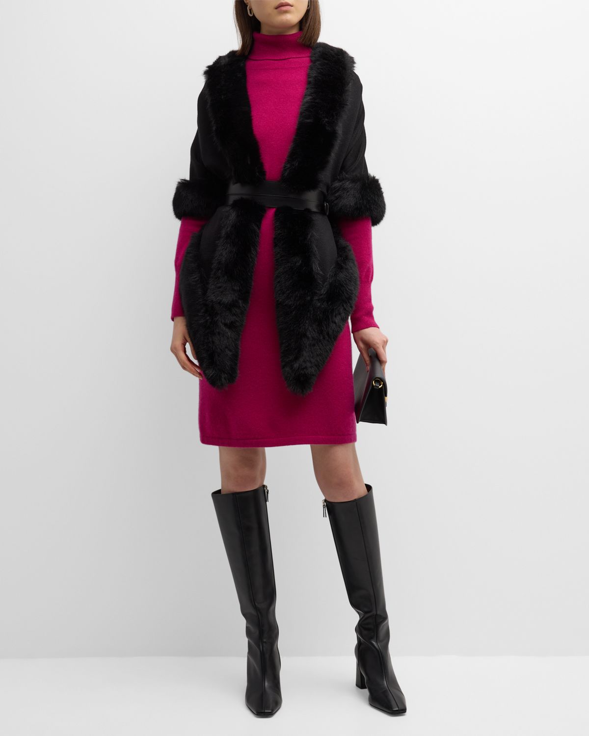 Sofia Cashmere Cashmere Faux Fur Trimmed Diamond Wrap