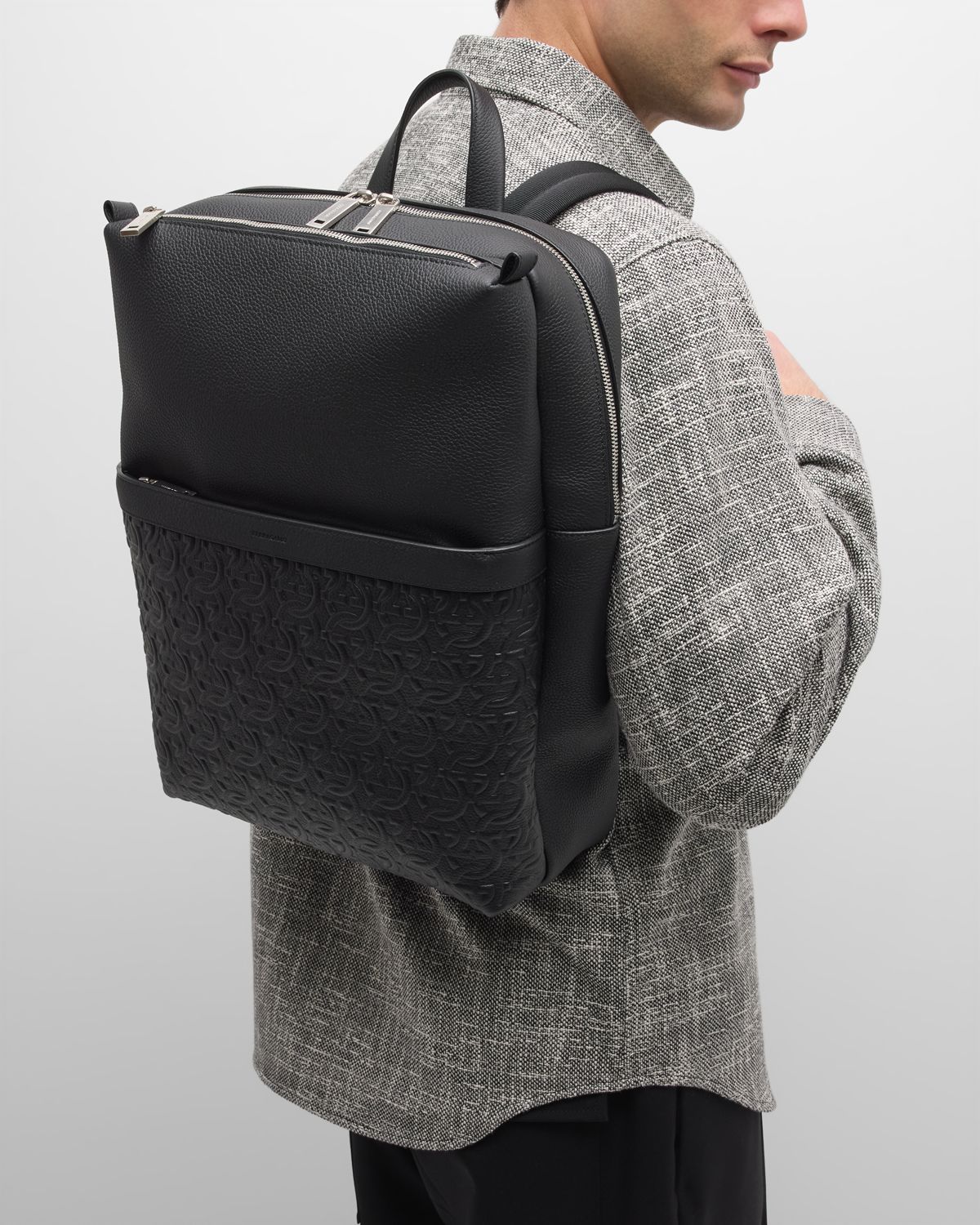 Ferragamo Men 's Embossed Gancini Leather Backpack