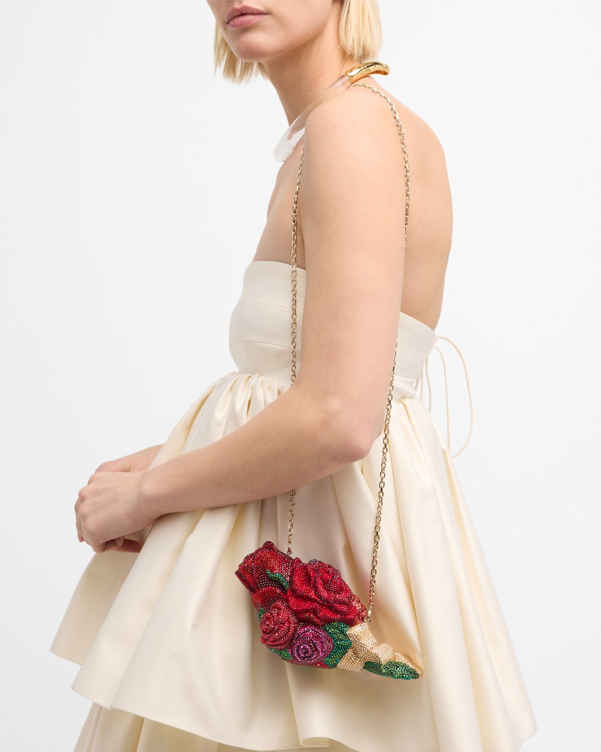 Judith Leiber Couture Corsage Roses Clutch Bag with Chain Strap
