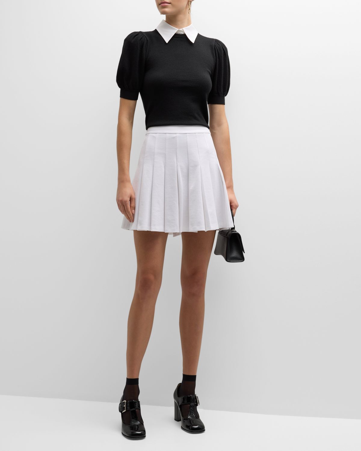 ALICE + OLIVIA Chase Puff-Sleeve Sweater With Detachable Collar