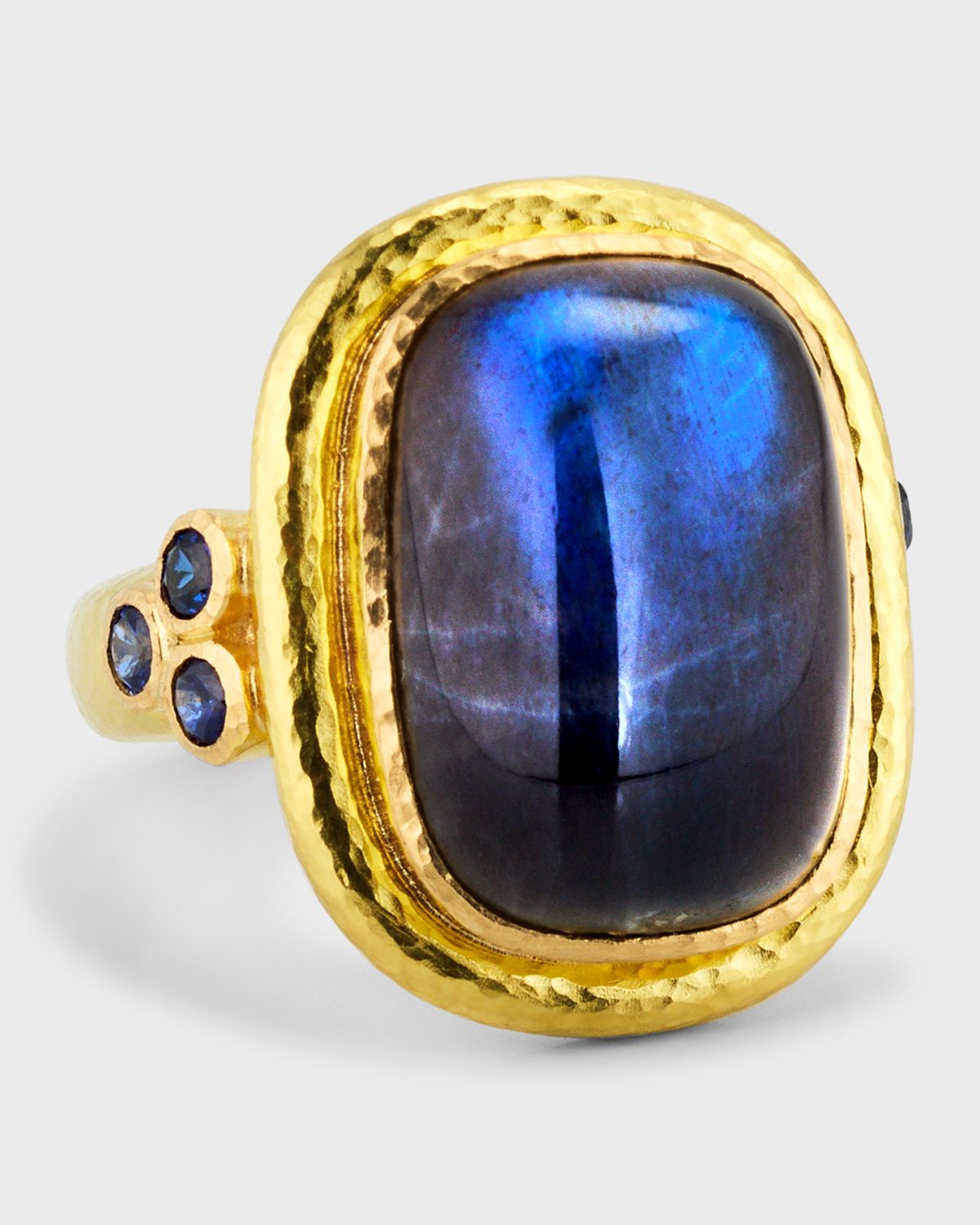 Elizabeth Locke 19K Cushion Cut Labradorite and Blue Sapphire Ring, Size 6.5