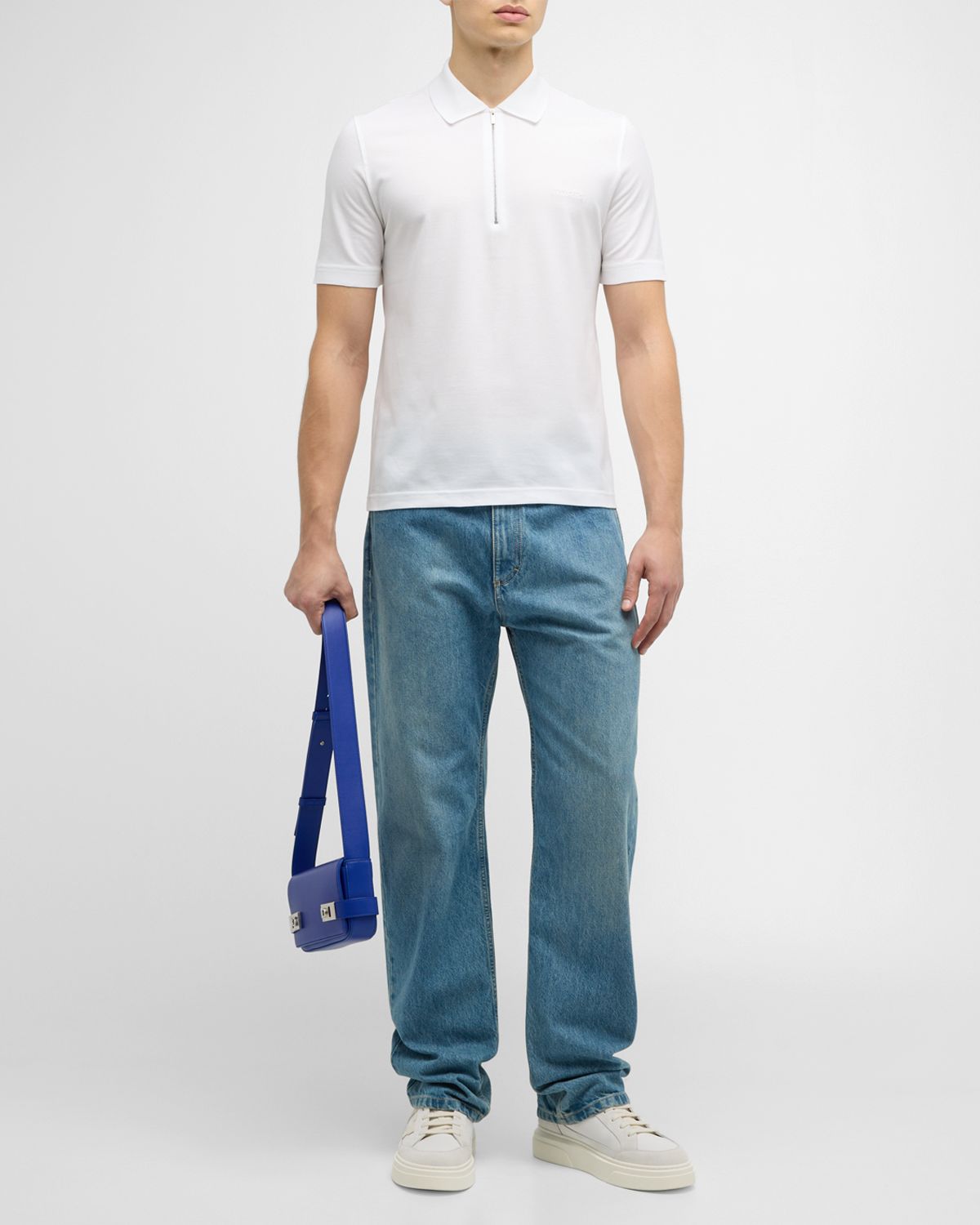 Ferragamo Men 's Zip-Front Cotton Polo