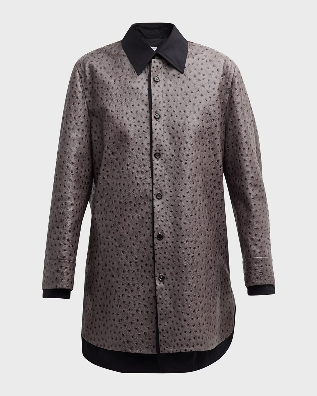 Bottega Veneta Embossed Ostrich Leather Layered Mini Shirtdress