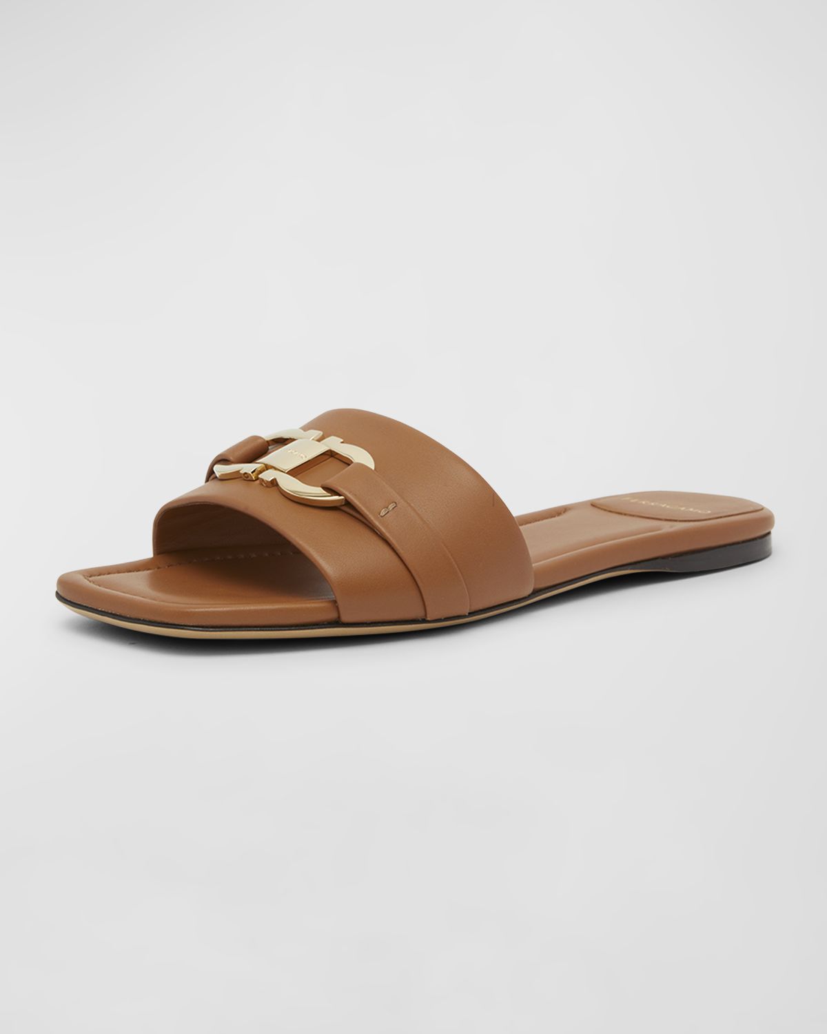 Ferragamo Leah Gancini Bit Leather Slide Sandals
