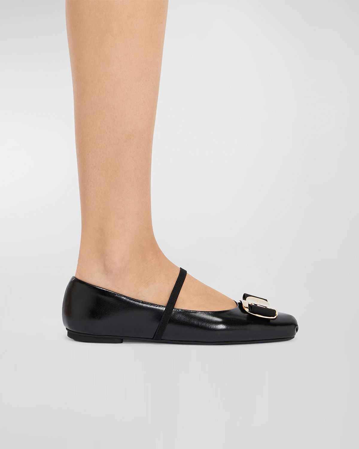 Ferragamo Zina Leather Bow Mary Jane Ballerina Flats