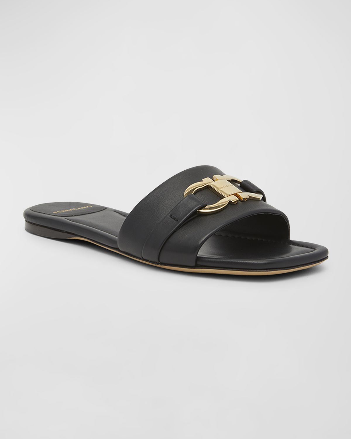 Ferragamo Leah Gancini Bit Leather Slide Sandals