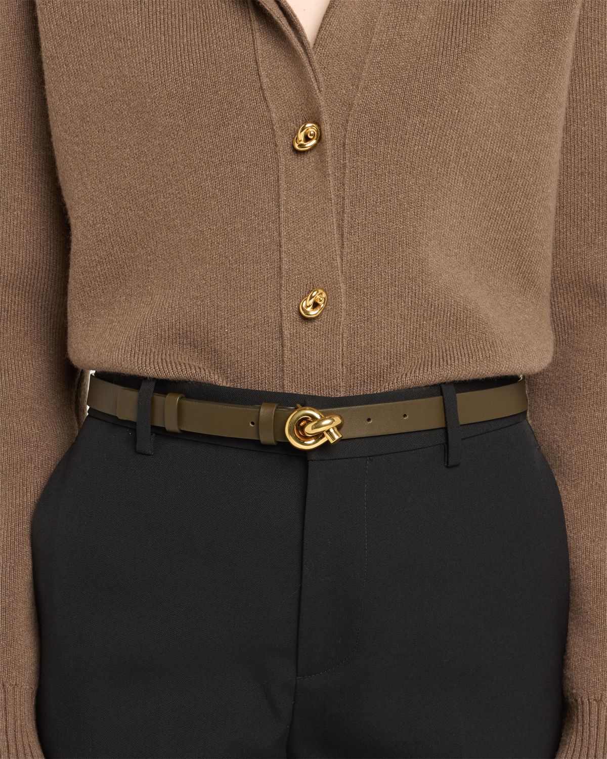 Bottega Veneta Brass Knot Skinny Leather Belt