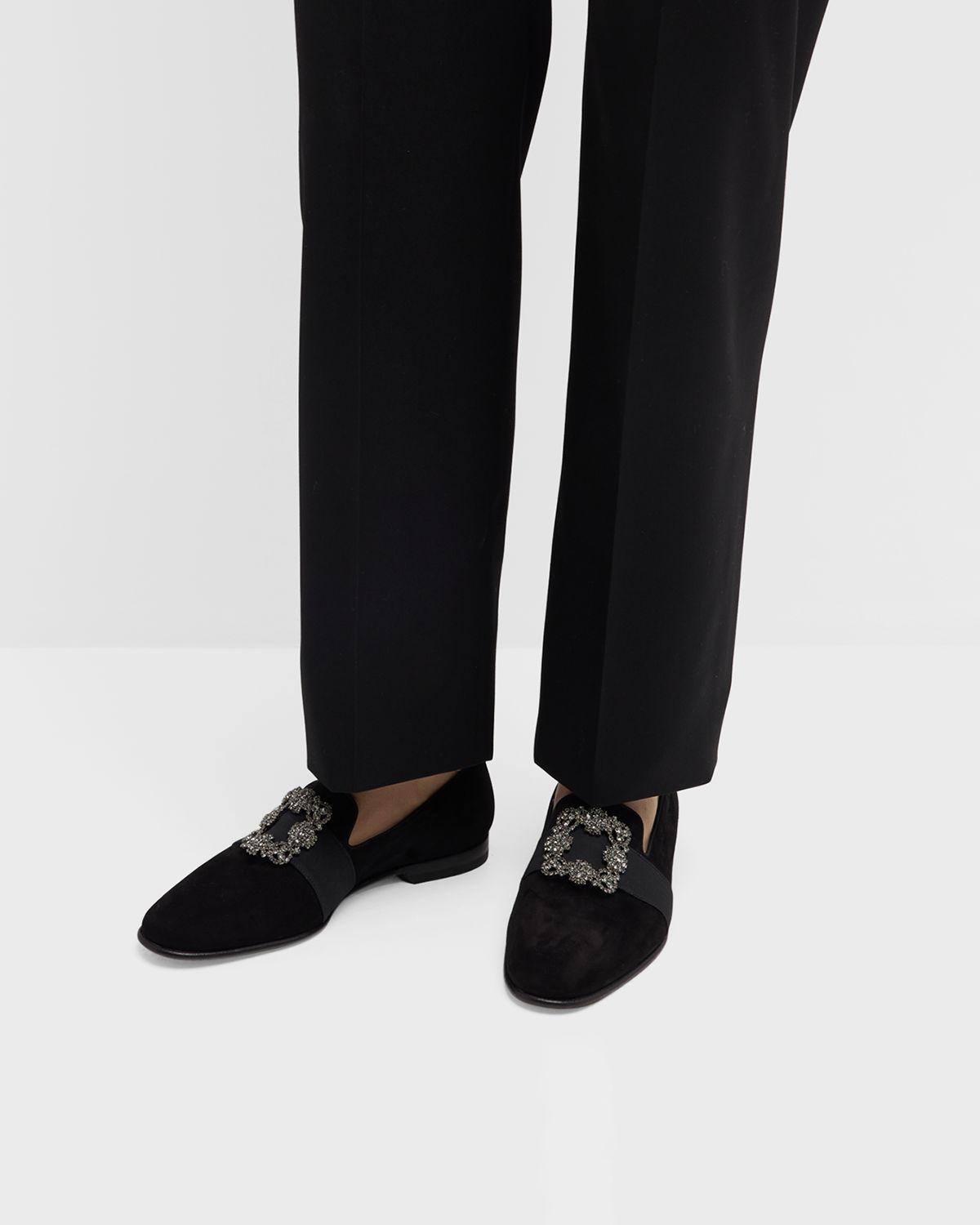 Manolo Blahnik Men 's Carlton Suede Crystal Buckle Loafers