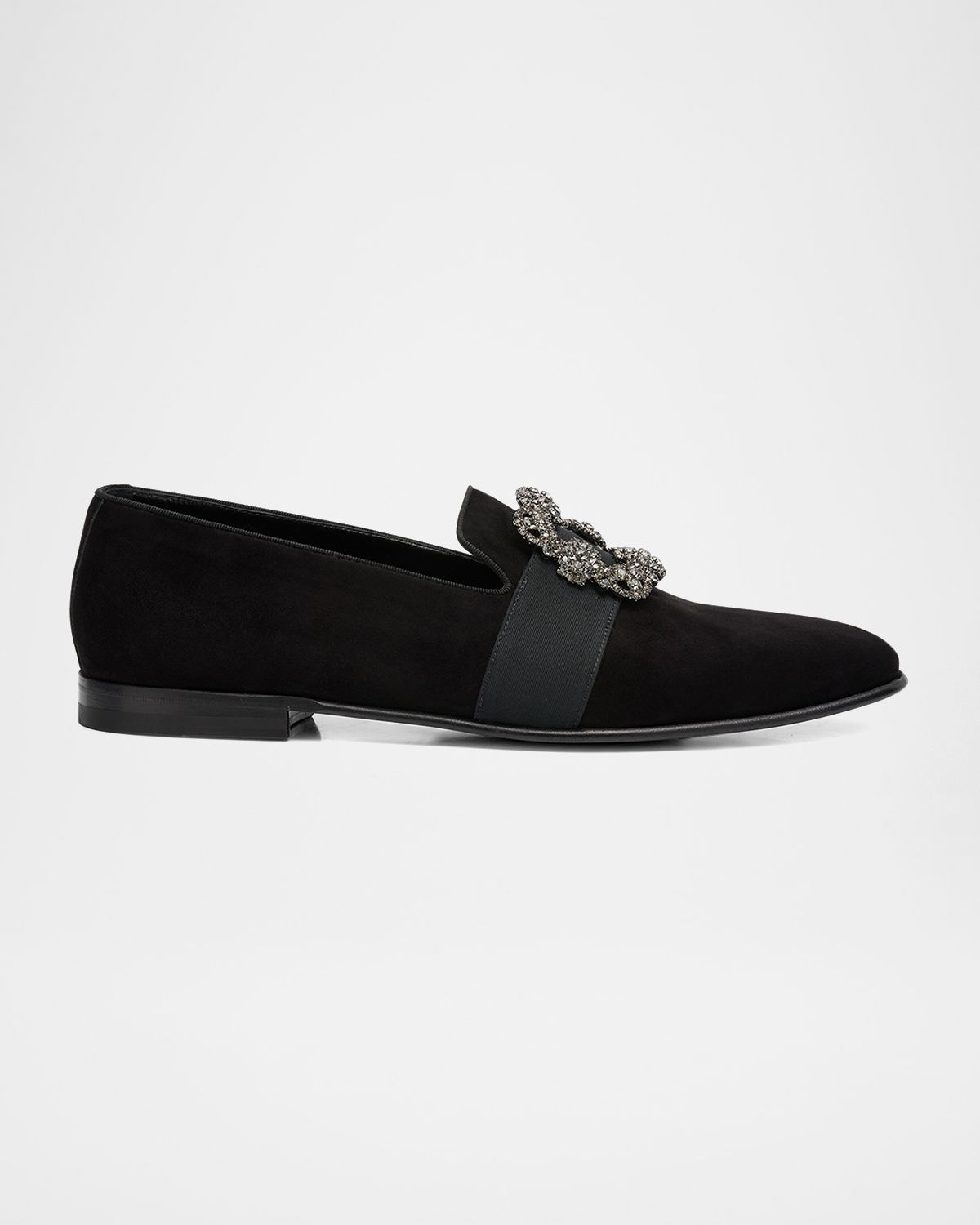 Manolo Blahnik Men 's Carlton Suede Crystal Buckle Loafers