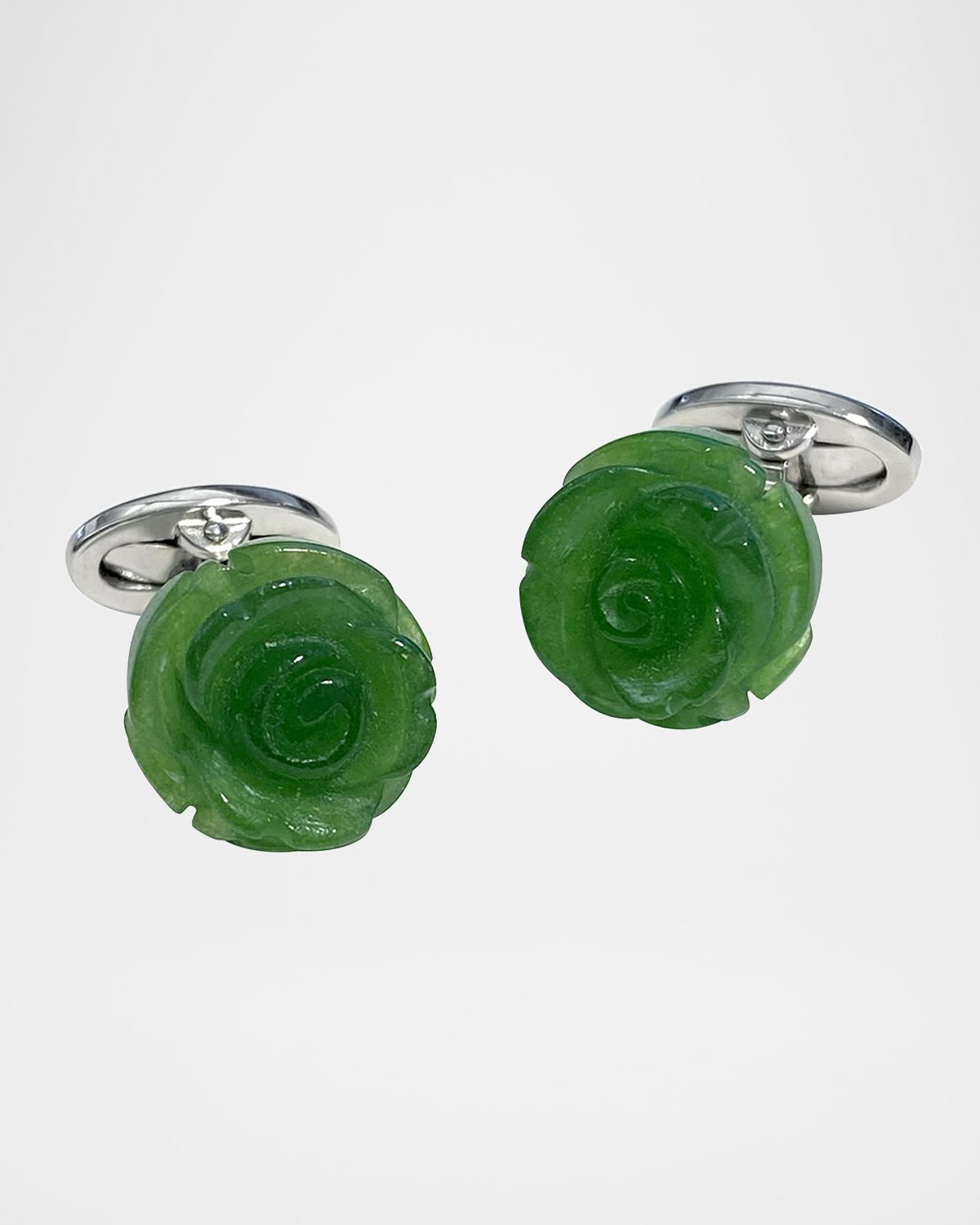 Jan Leslie Men 's Hand-Carved Green Onyx Sterling Silver Cufflinks