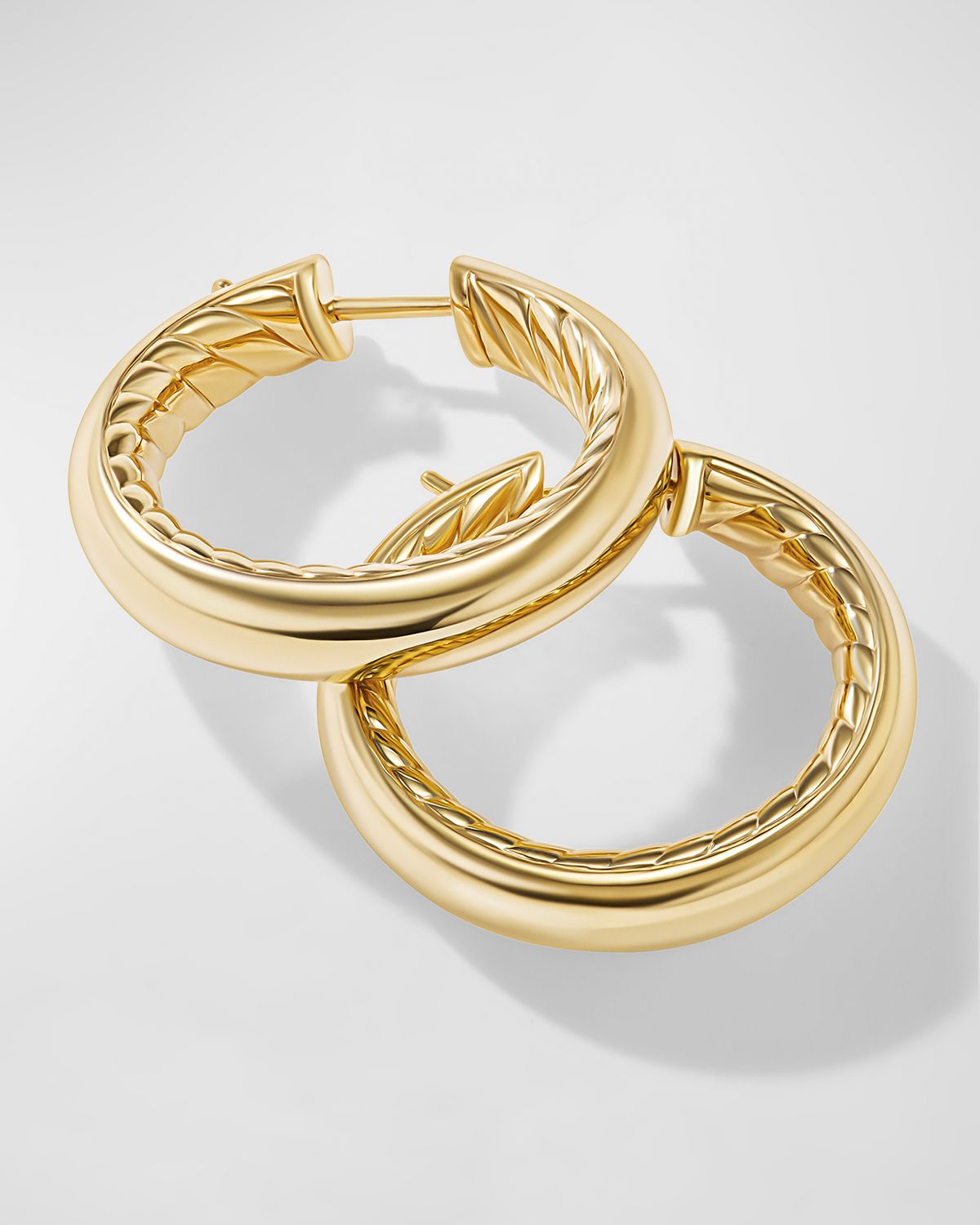 David Yurman Sculpted Cable Hoop Earrings in 18K Gold, 5mm, 1"L