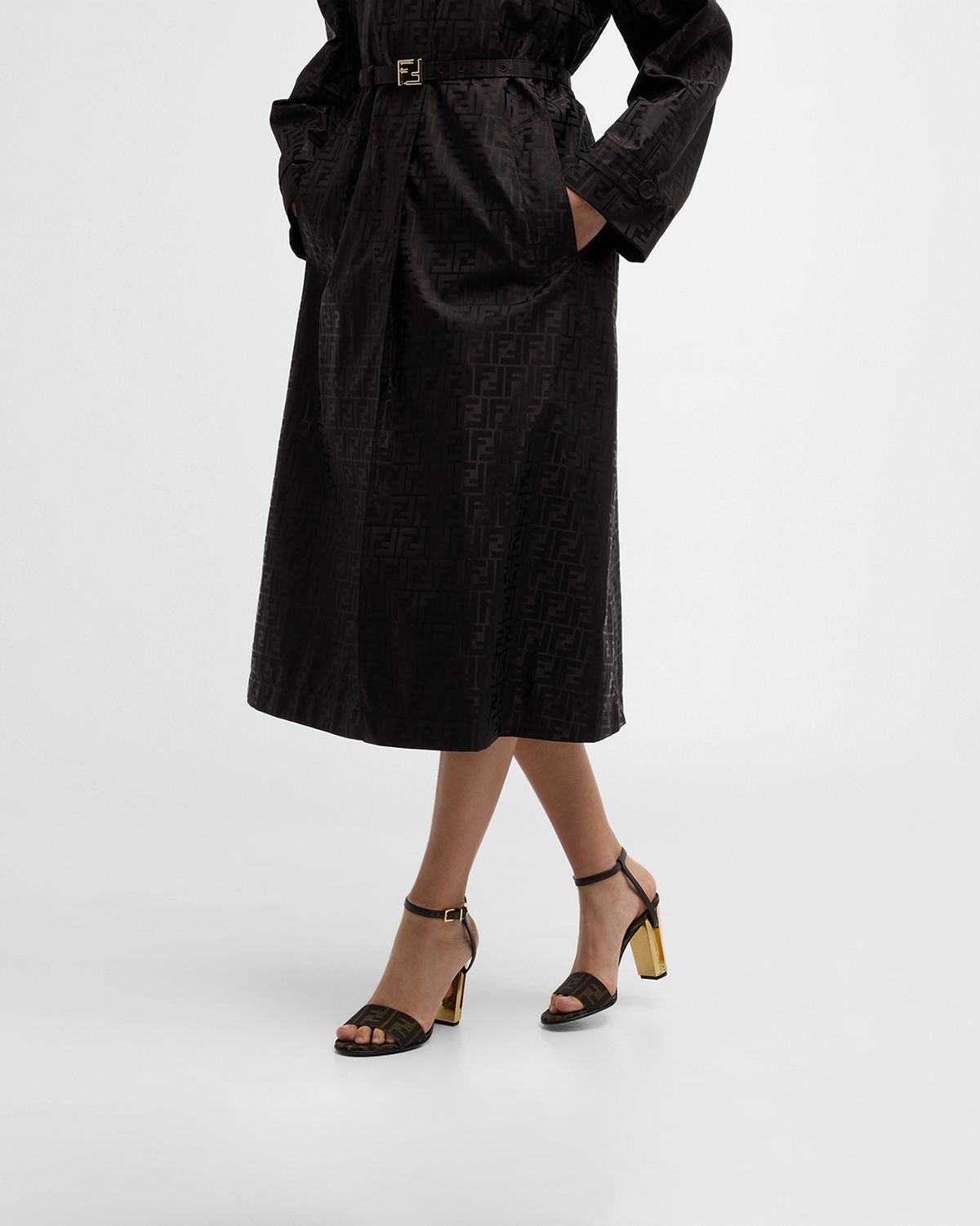 Fendi Delfina FF Metallic-Heel Sandals