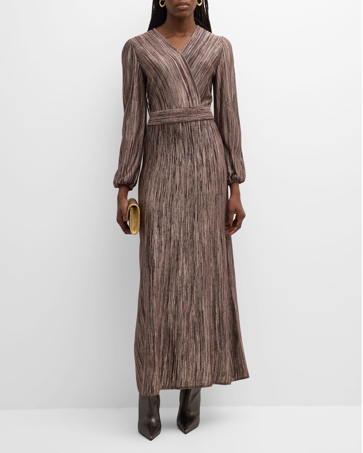 Misook Bishop-Sleeve Jacquard Knit Maxi Dress - Heritage Fit