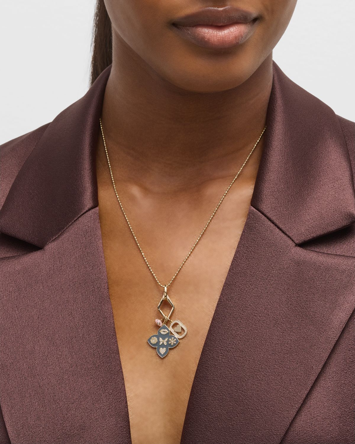 Sydney Evan 14K Yellow Gold Enamel Icon Moroccan Flower Pendant Necklace with Diamonds