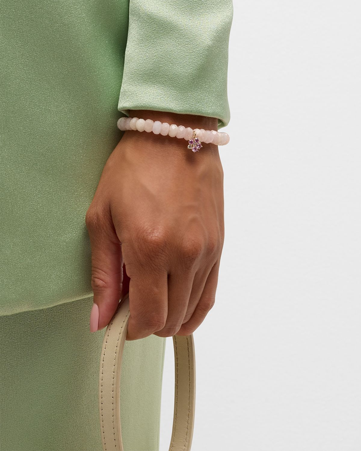 Sydney Evan 14k Morganite Beaded Bracelet with Disc Charm