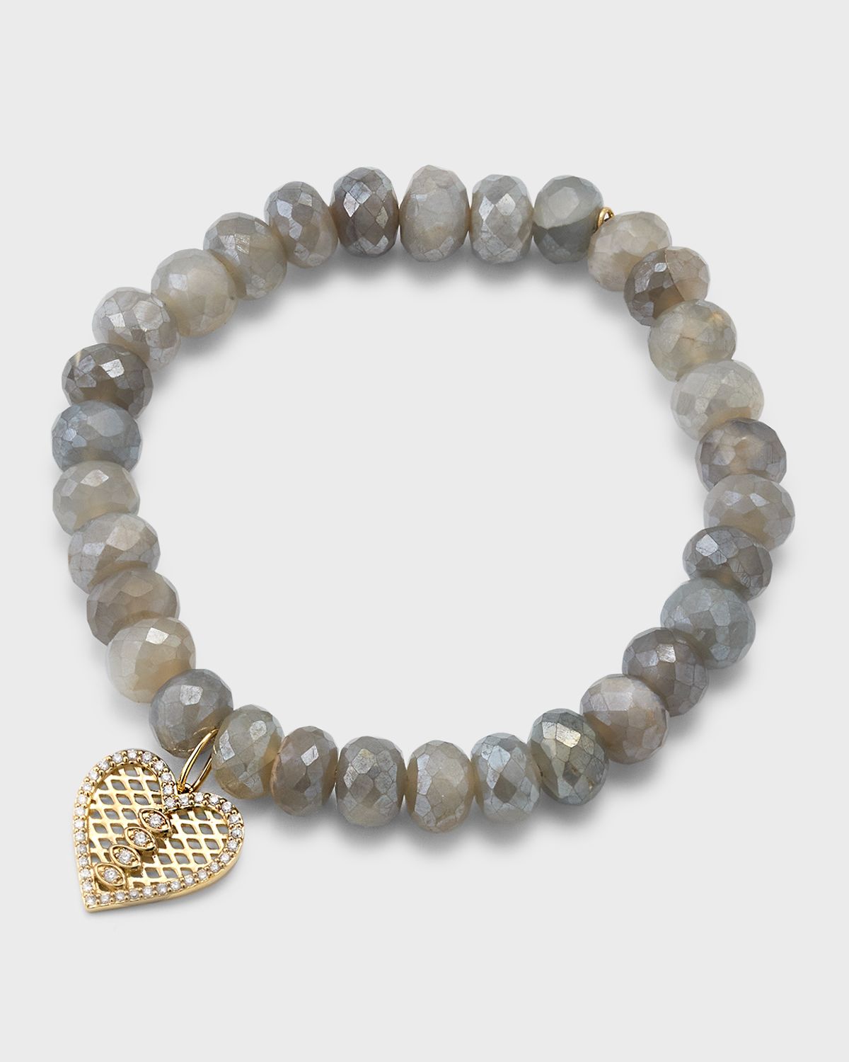 Sydney Evan Moonstone Bead & Diamond Marquise Eye Heart Charm Bracelet