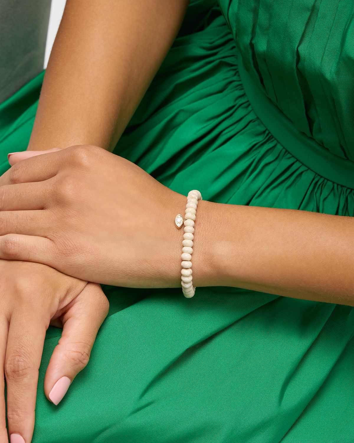 Sydney Evan Diamond Marquise Eye Charm & Cream Jasper Bead Bracelet