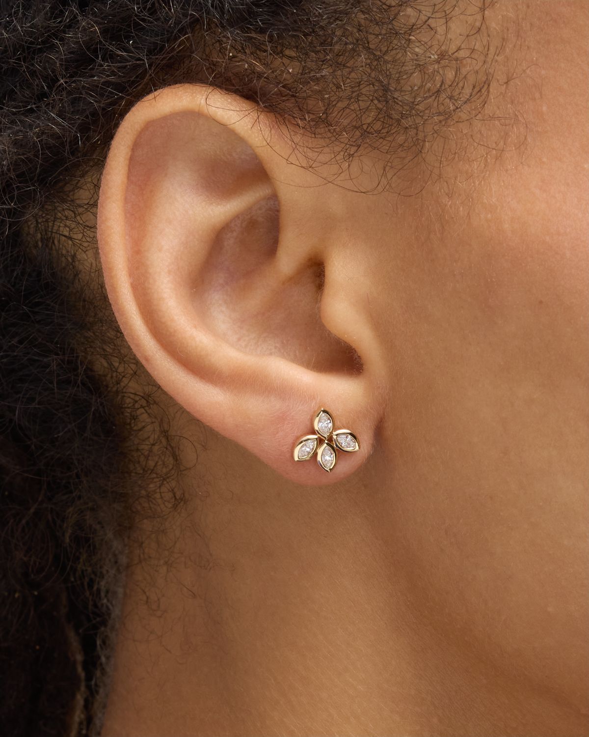 Sydney Evan 14K Yellow Gold Marquise Diamond Flower Stud Earring, Single
