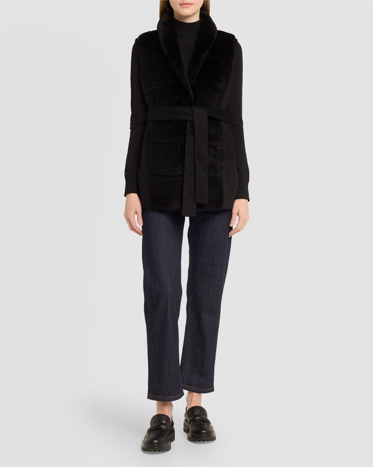 Gorski Reversible Shearling Vest with Belt