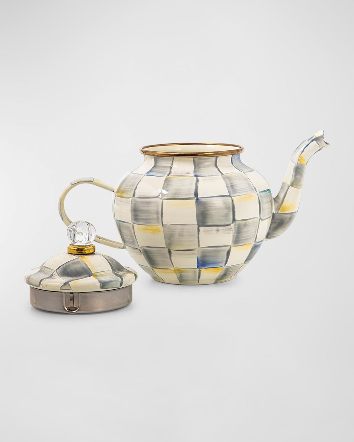 MacKenzie-Childs 32 oz. Sterling Check Enamel Teapot
