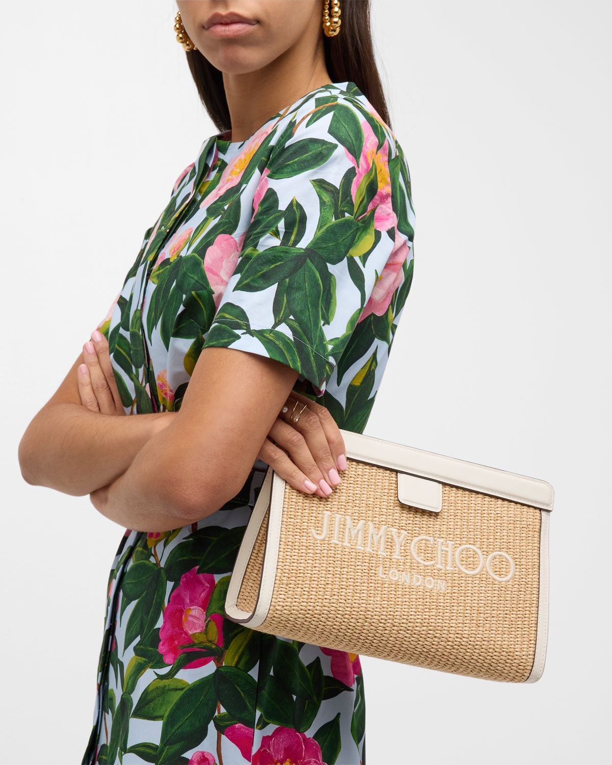 Jimmy Choo Avenue Logo Raffia Clutch Bag