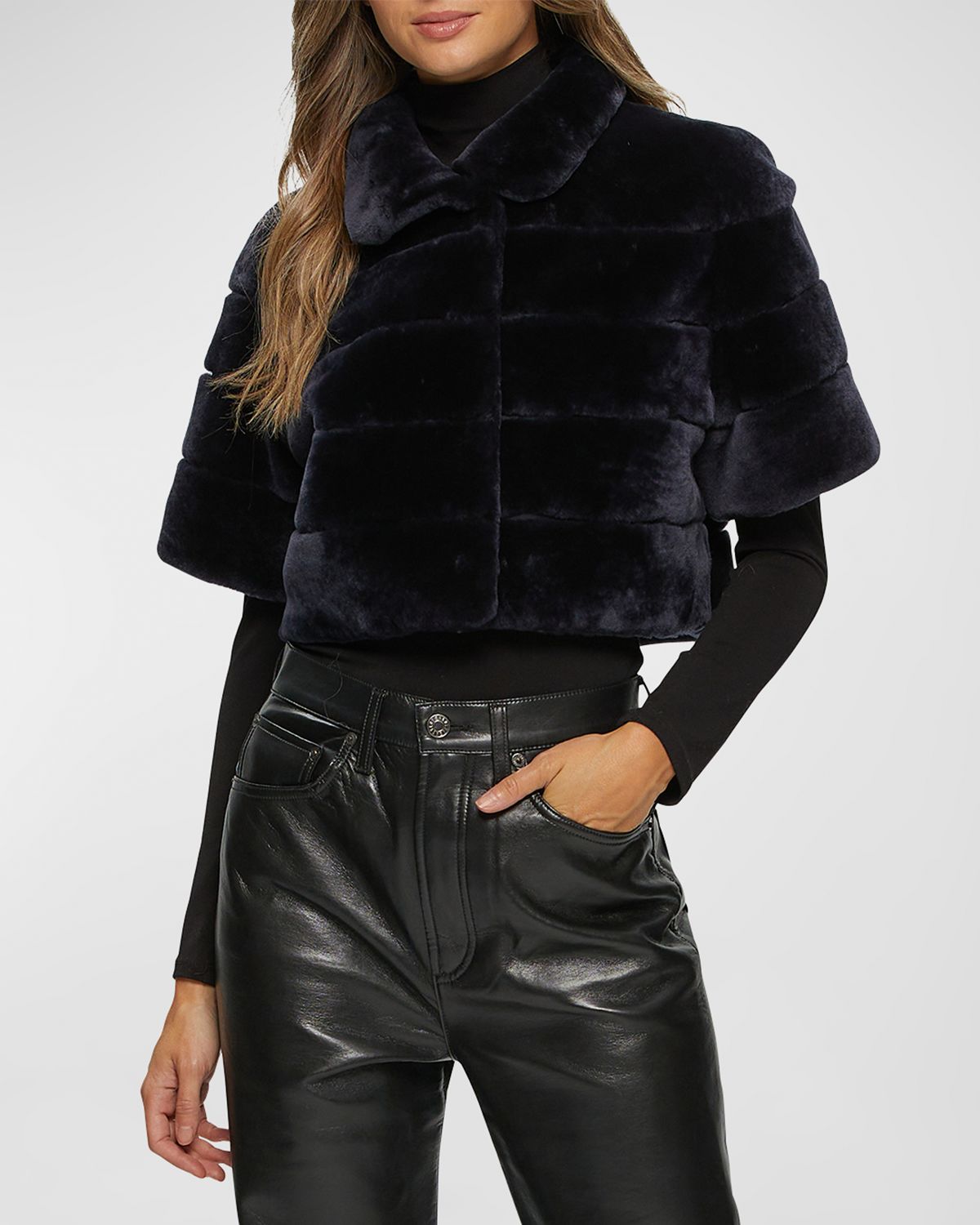 Gorski Horizontal Lamb Shearling Short-Sleeve Bolero Jacket | Thumbnail 5