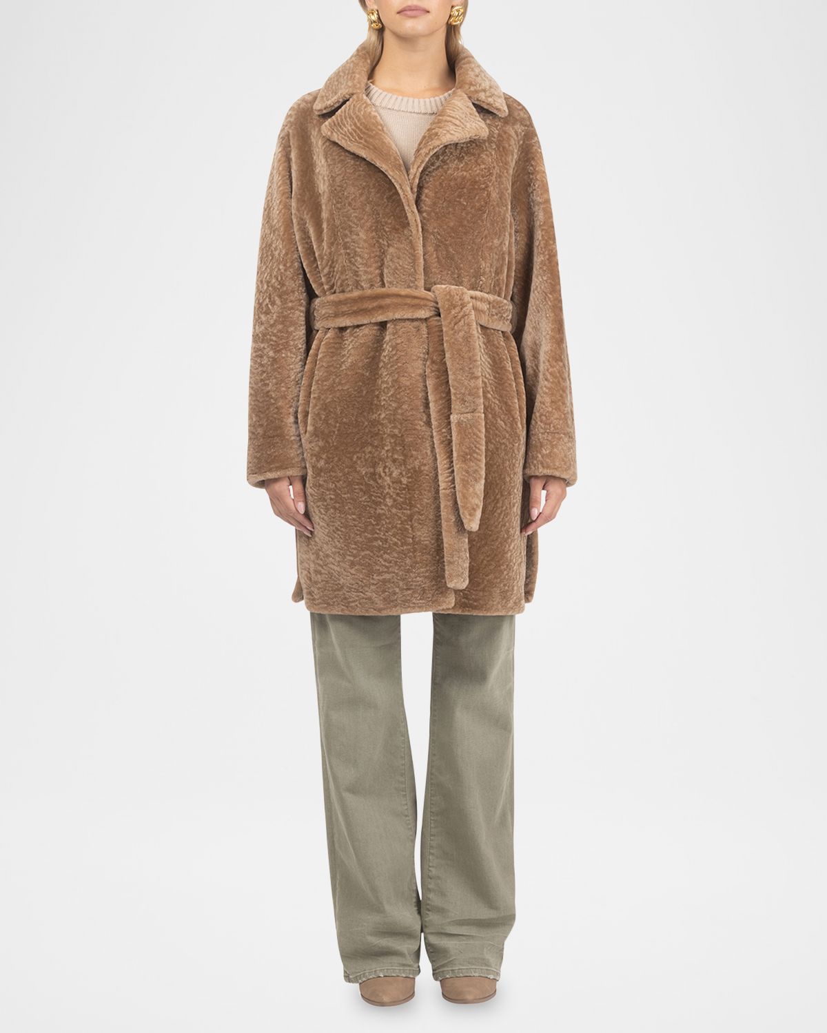 Gorski Reversible Lamb Shearling Belted Stroller Coat