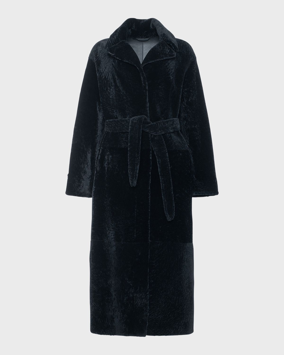 Gorski Reversible Shearling Lamb Belted Long Coat With Side Slits