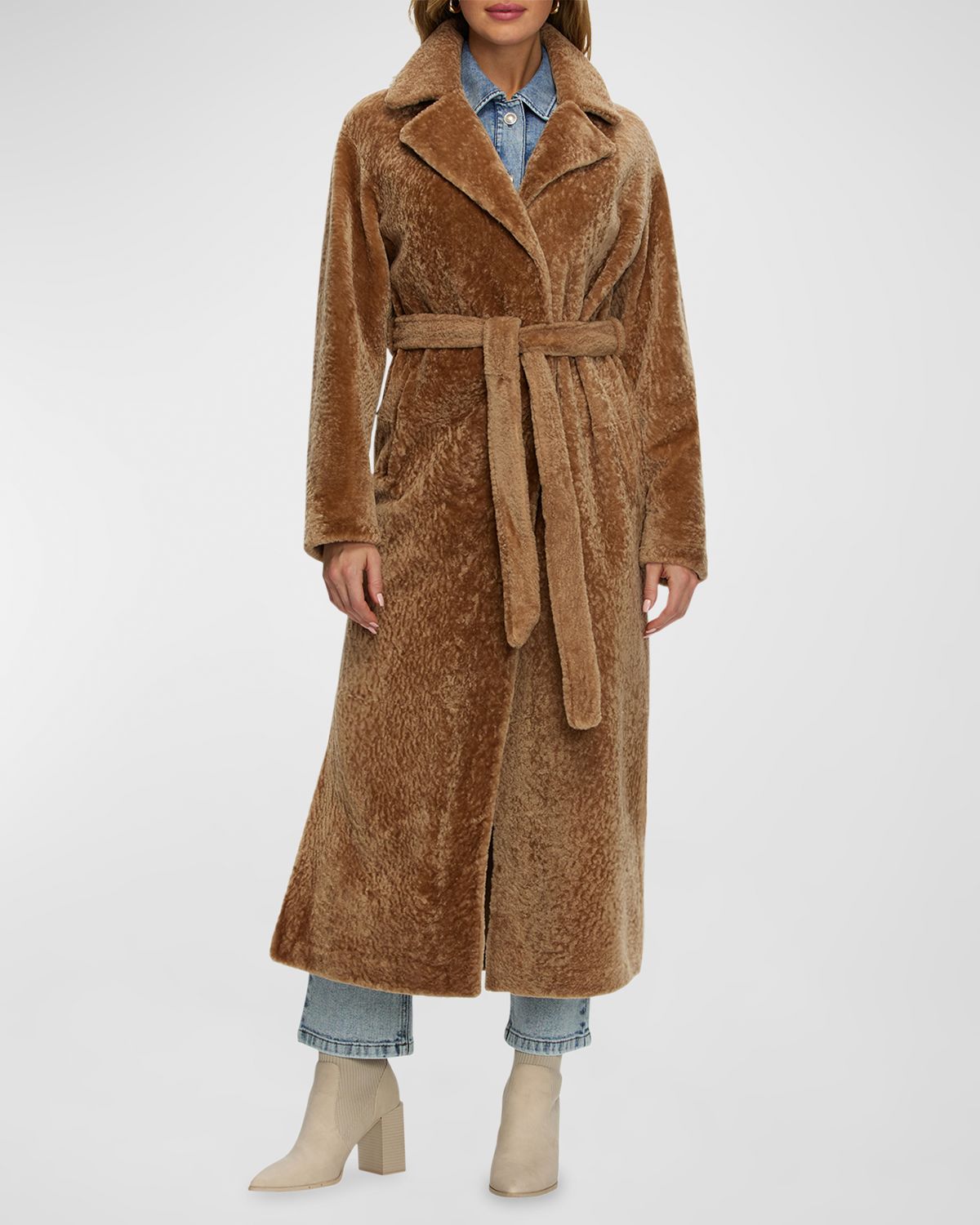 Gorski Reversible Shearling Lamb Belted Long Coat With Side Slits | Thumbnail 6 Gorski Reversible Shearling Lamb Belted Long Coat With Side Slits | Thumbnail 6